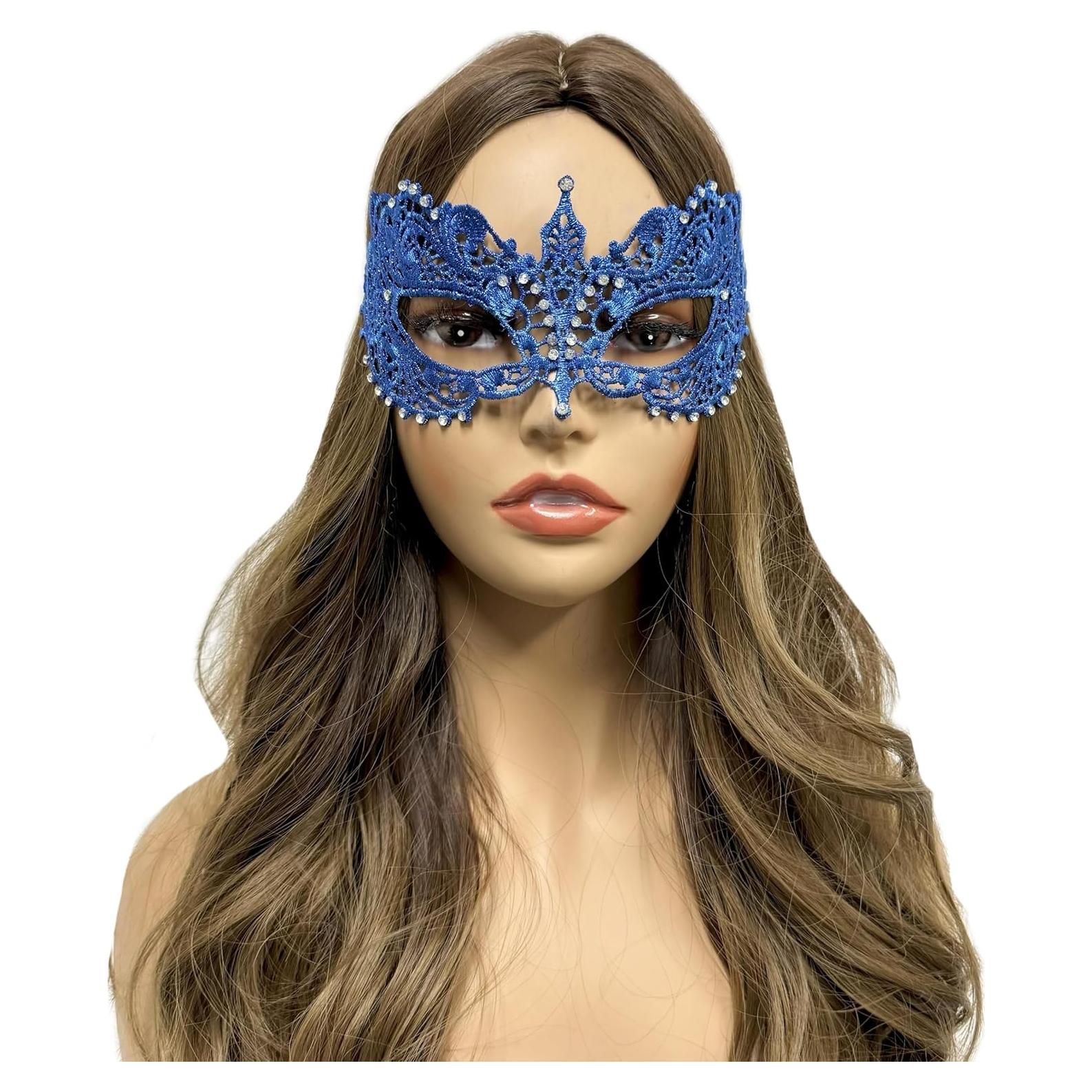 Máscara de encaje azul para mujer - Fiesta Halloween y Carnaval