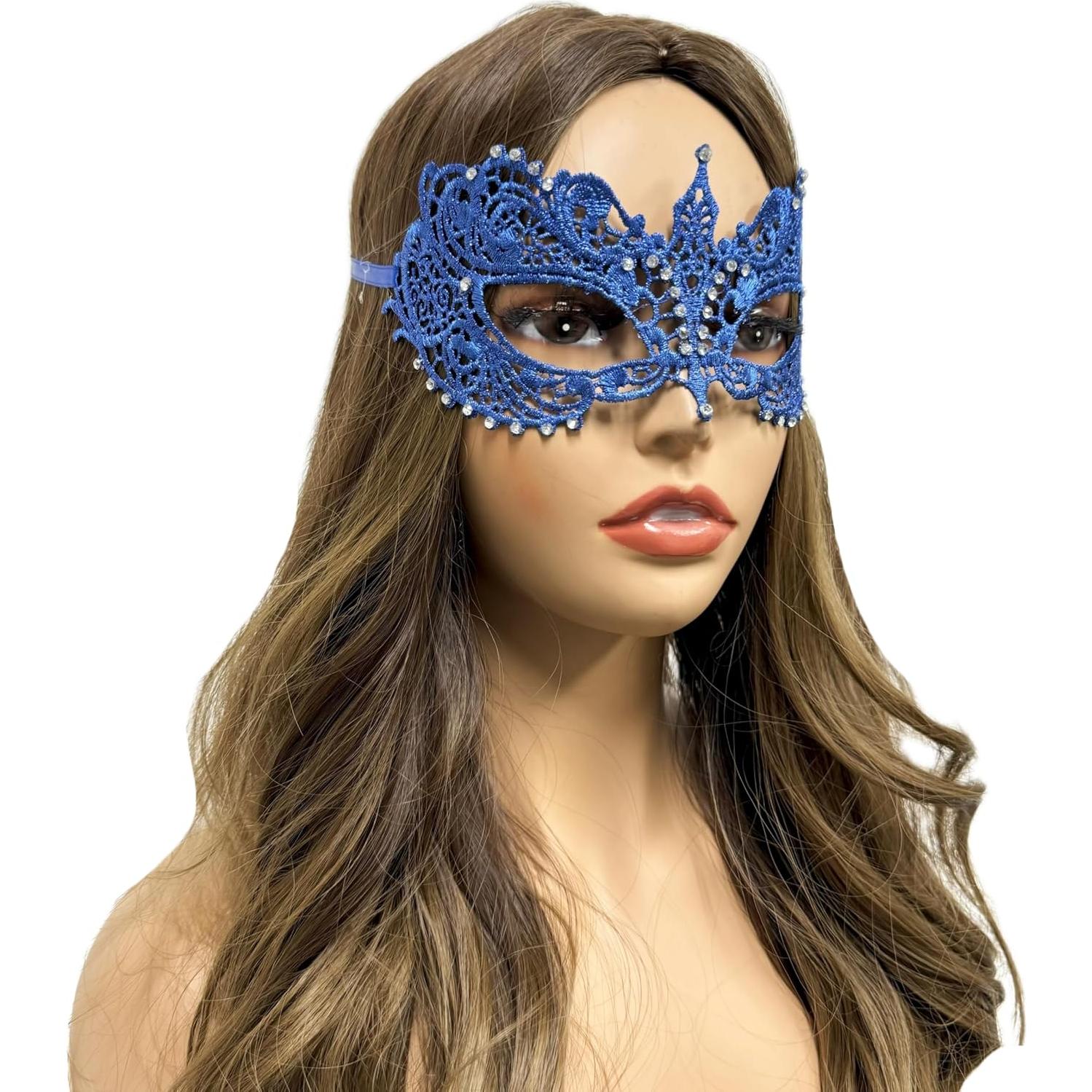 Máscara de encaje azul para mujer - Fiesta Halloween y Carnaval