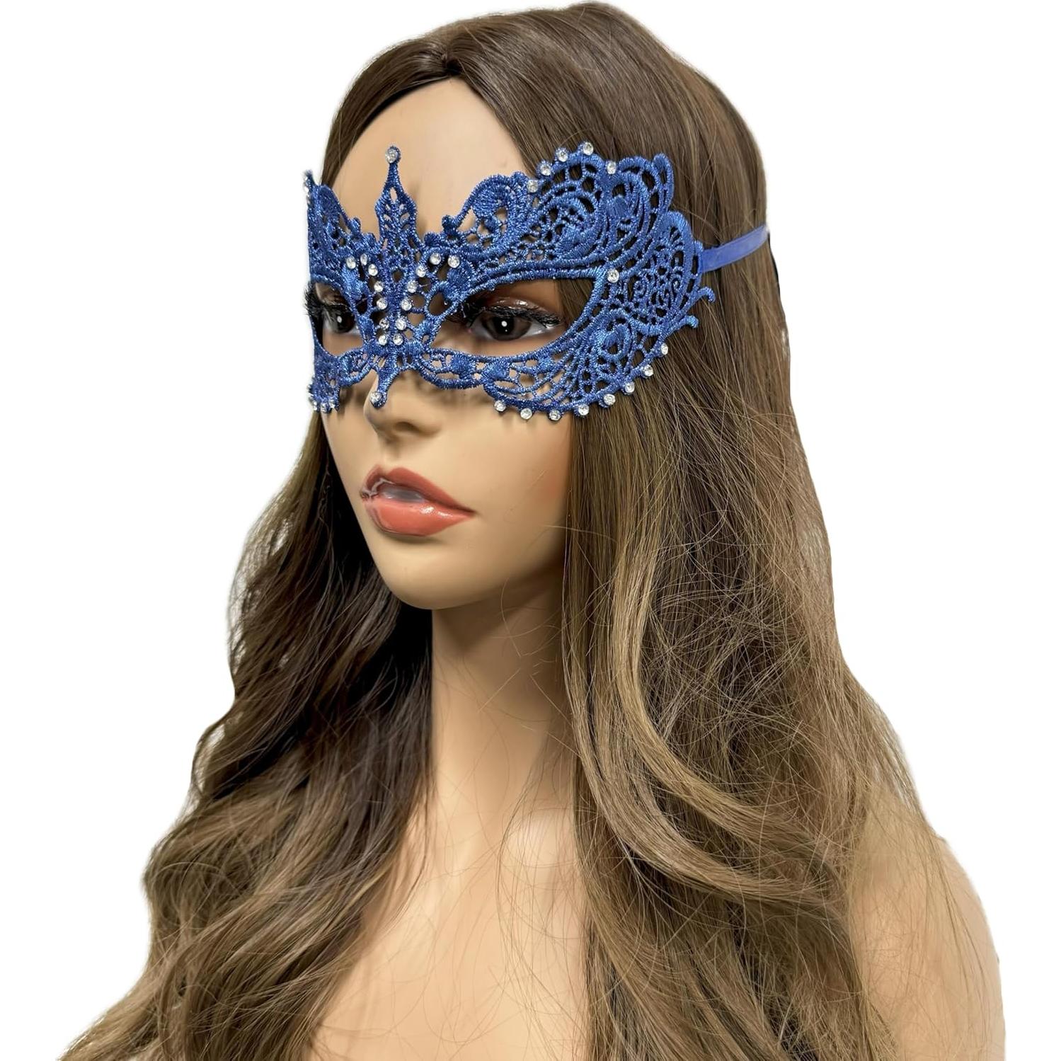 Máscara de encaje azul para mujer - Fiesta Halloween y Carnaval