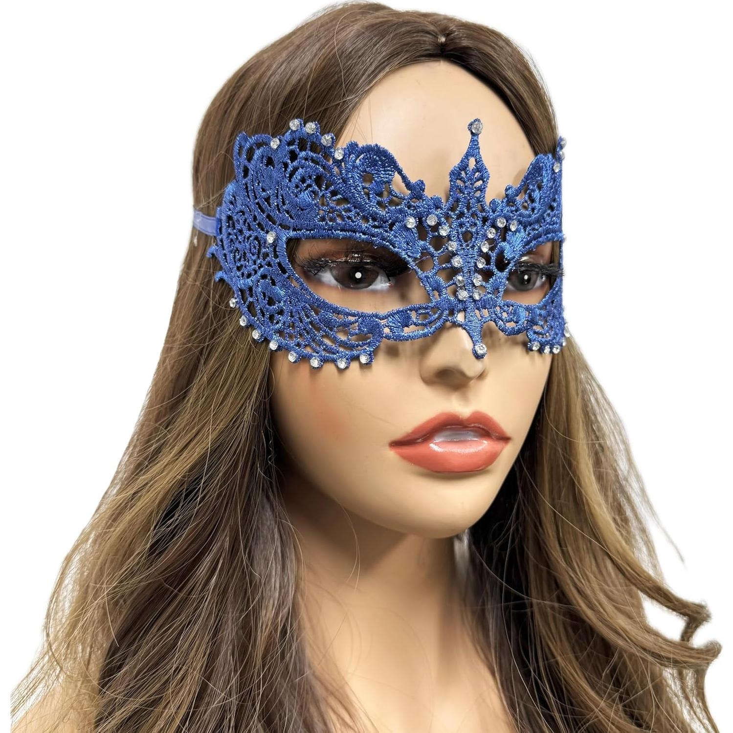 Máscara de encaje azul para mujer - Fiesta Halloween y Carnaval
