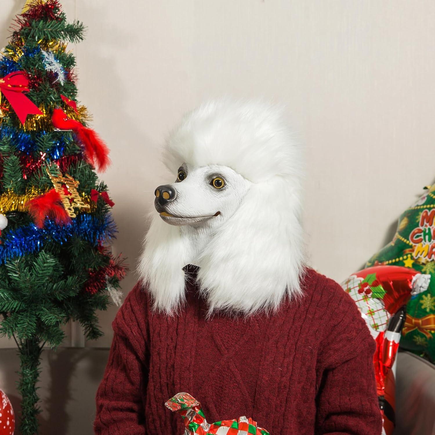 Máscara de perro caniche blanca CreepyParty para Halloween