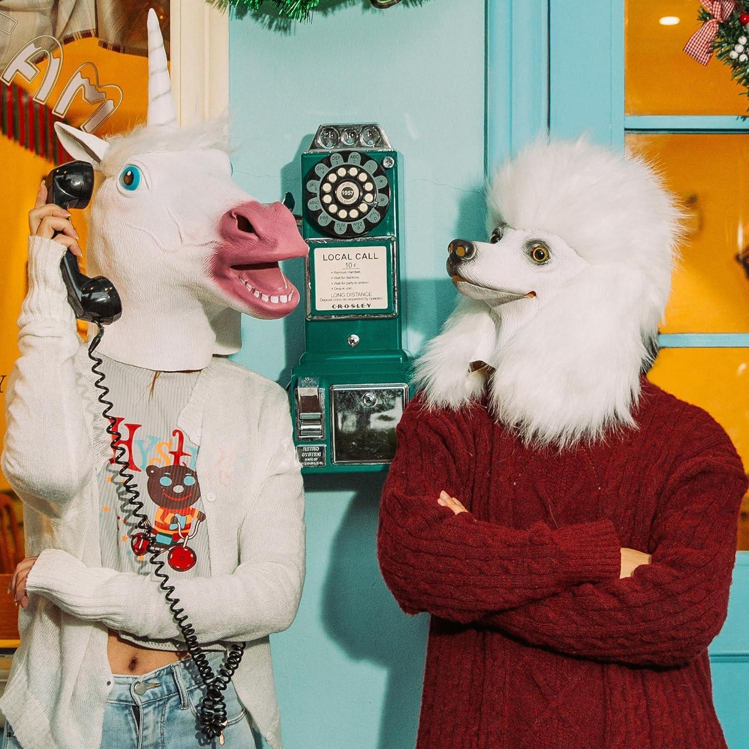 Máscara de perro caniche blanca CreepyParty para Halloween