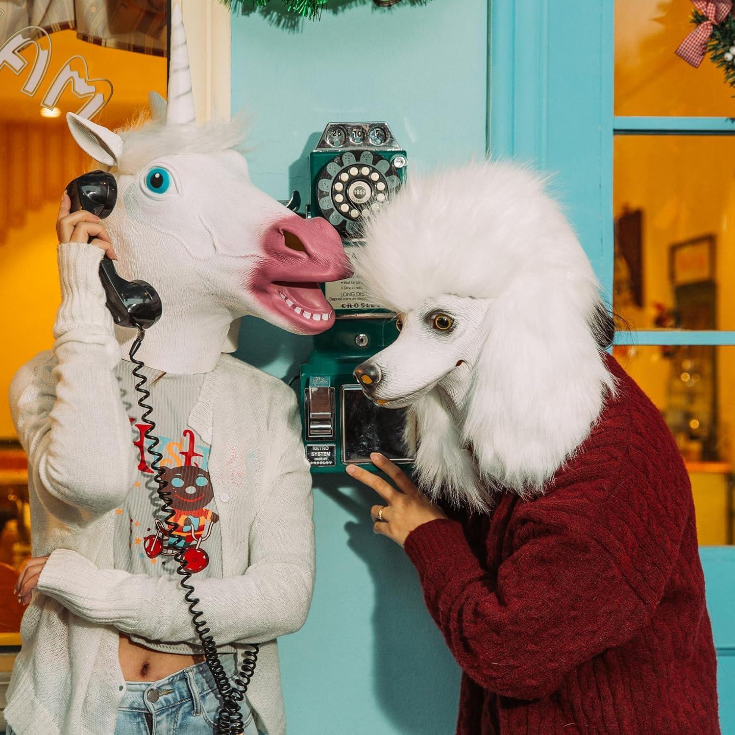 Máscara de perro caniche blanca CreepyParty para Halloween