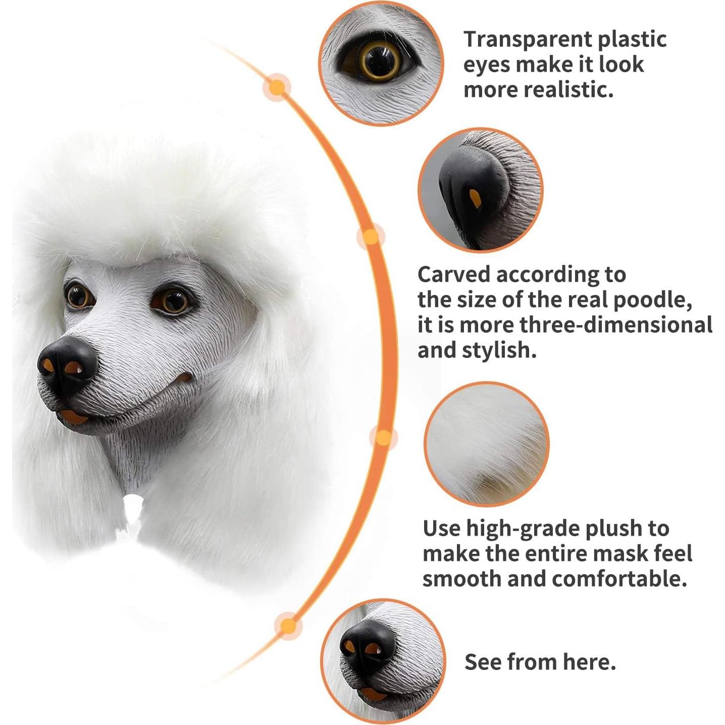 Máscara de perro caniche blanca CreepyParty para Halloween