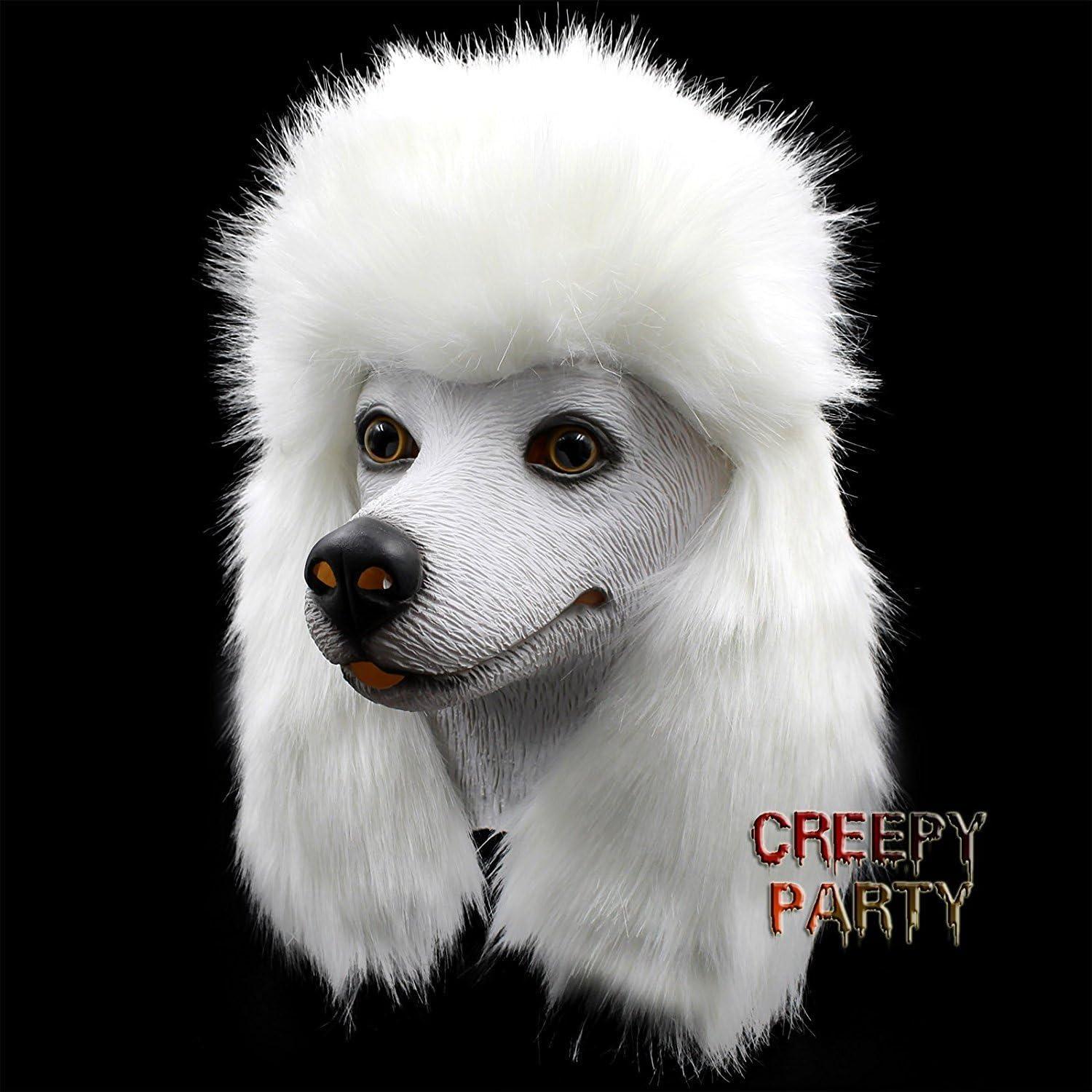 Máscara de perro caniche blanca CreepyParty para Halloween