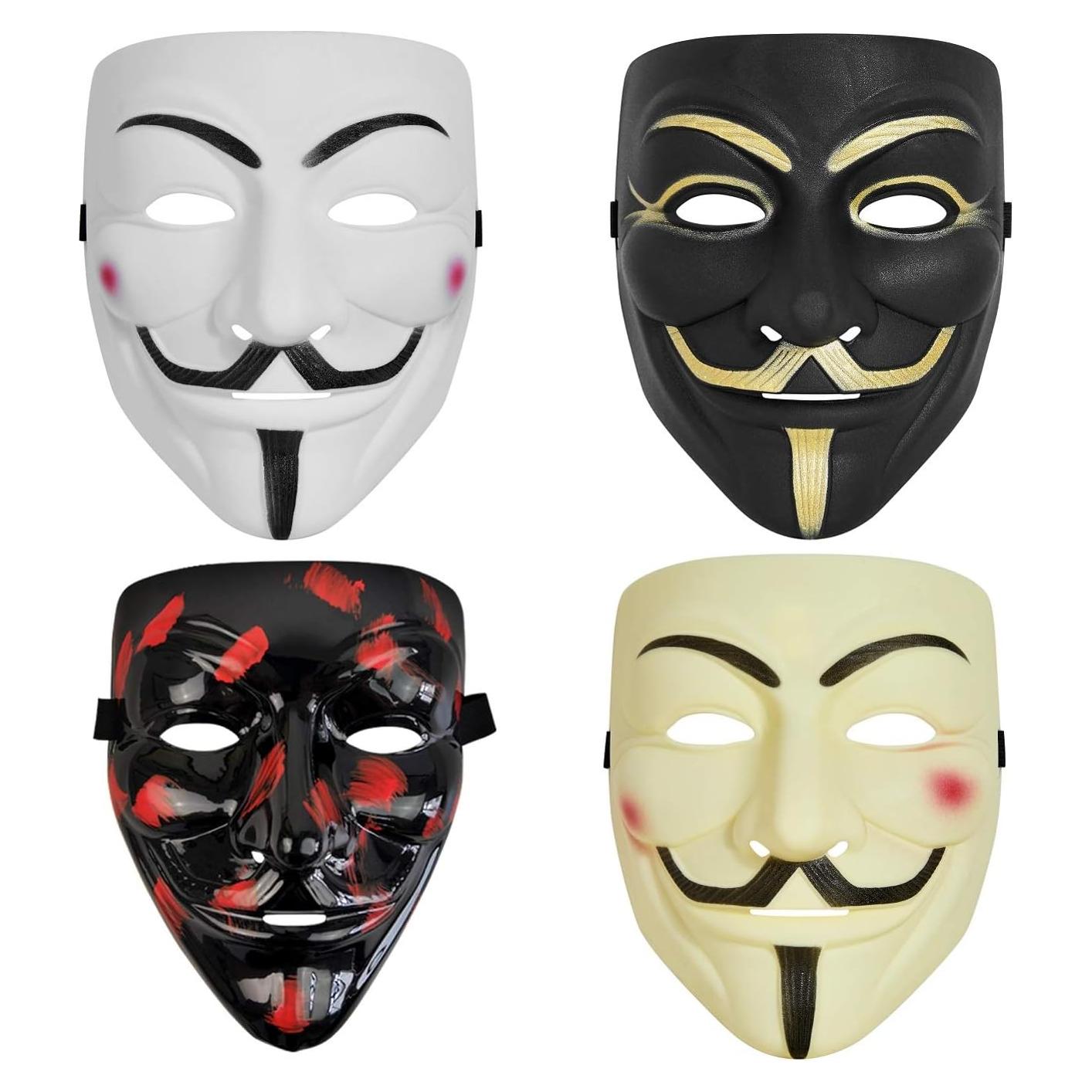 Paquete de 4 Máscaras V de Vendetta WLPARTY para Disfraz