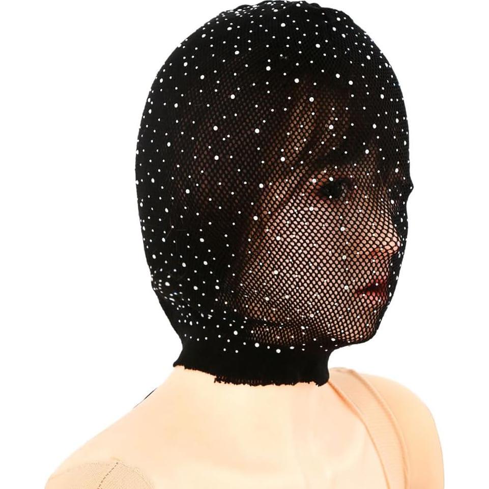 Máscara de Carnaval de Malla Elástica Negra con Rhinestones