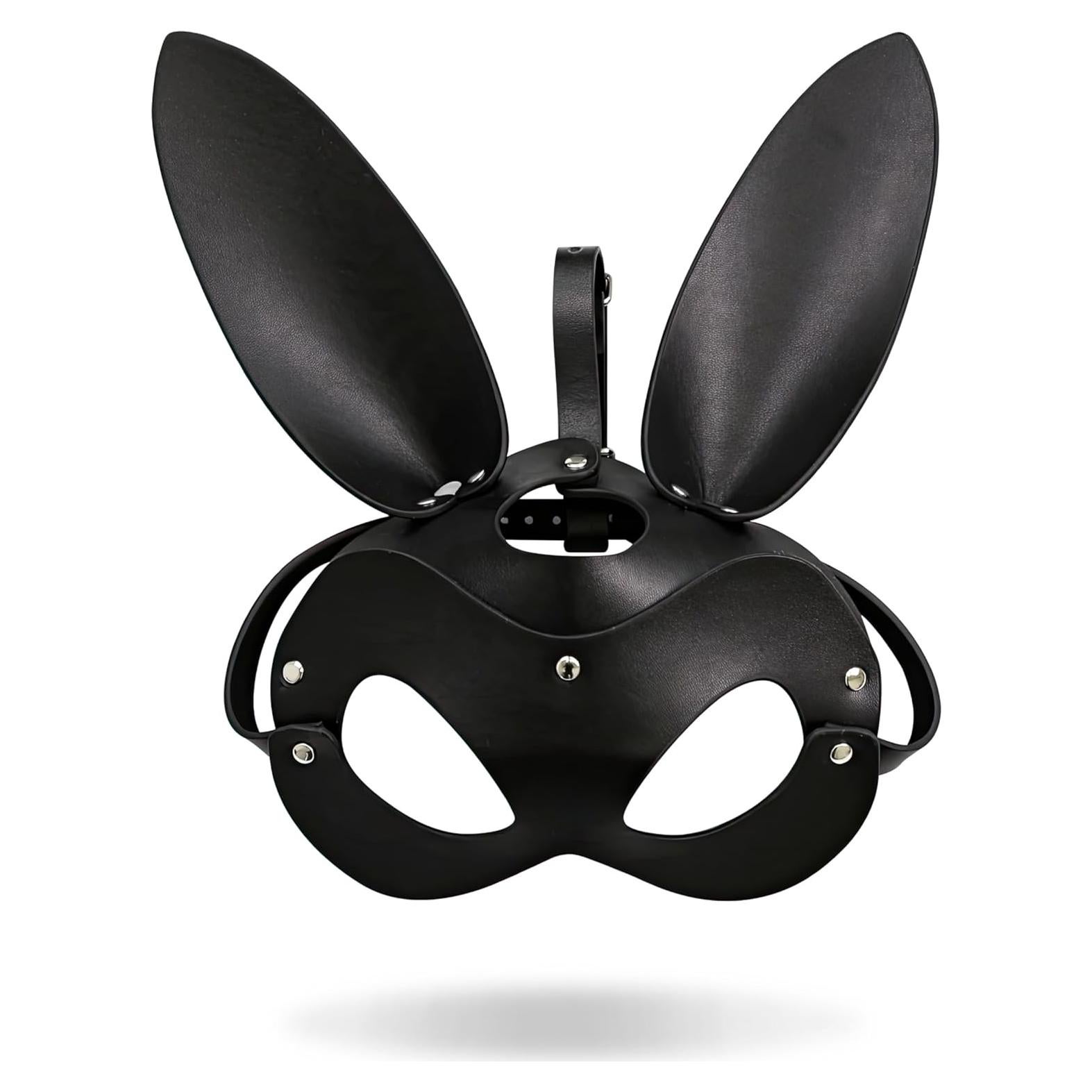 Máscara de Conejo de Cuero PU Negro PASTOS para Disfraz