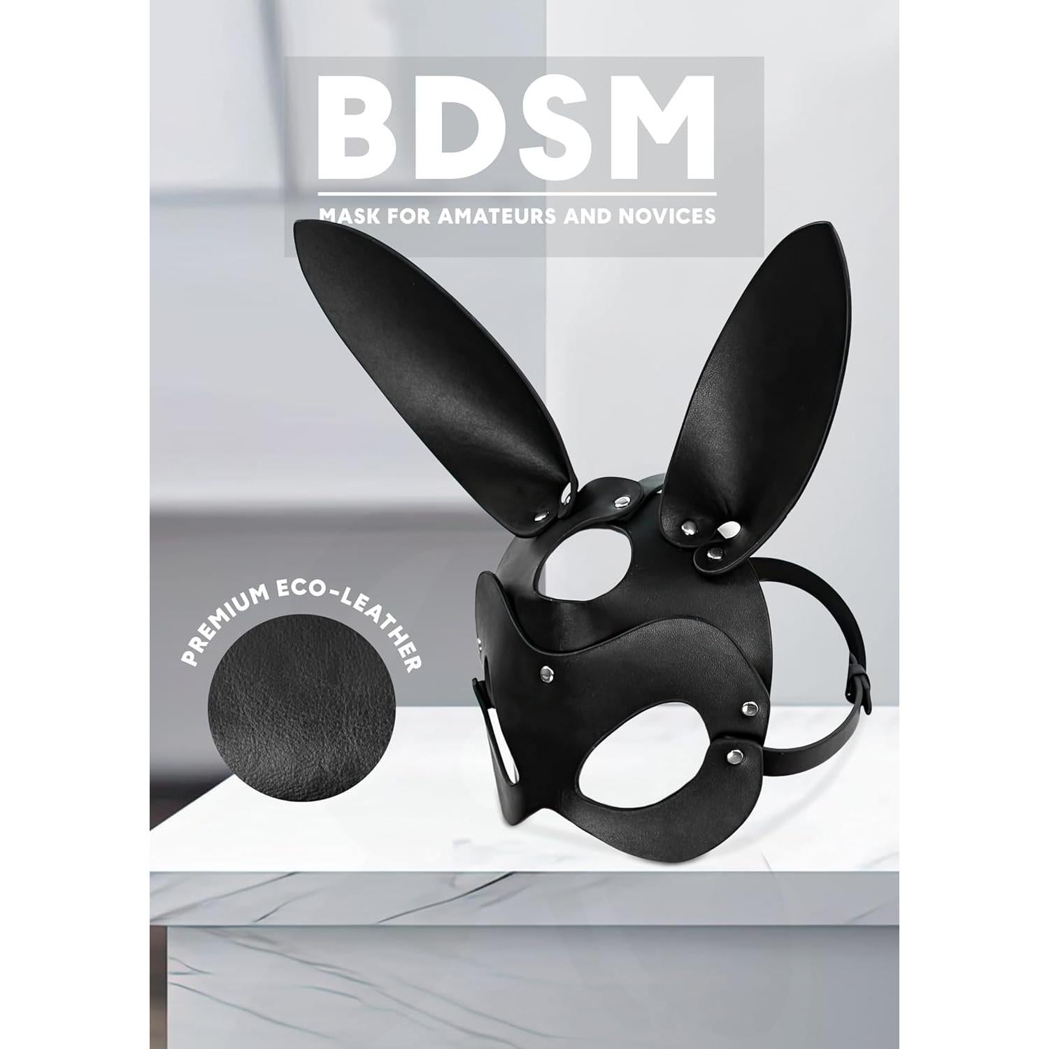 Máscara de Conejo de Cuero PU Negro PASTOS para Disfraz