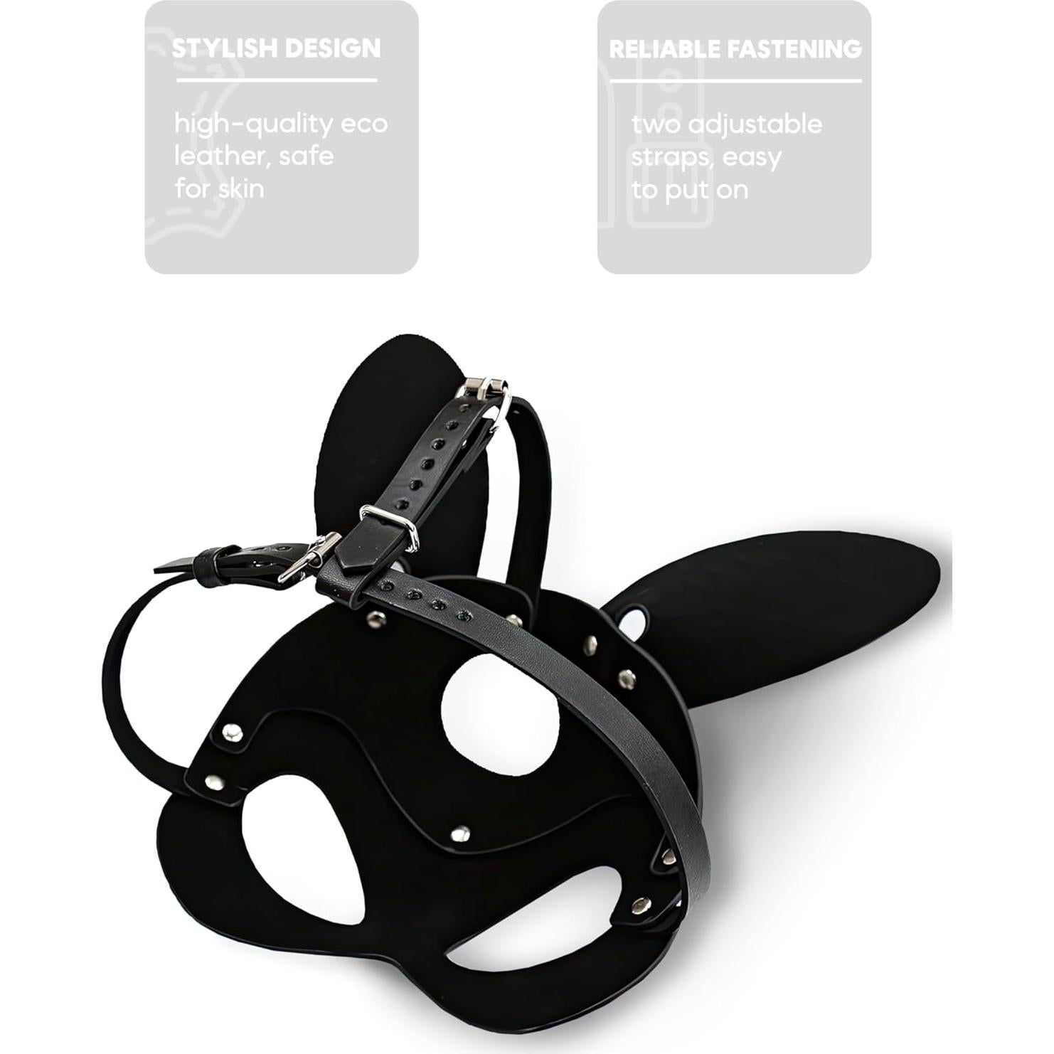 Máscara de Conejo de Cuero PU Negro PASTOS para Disfraz