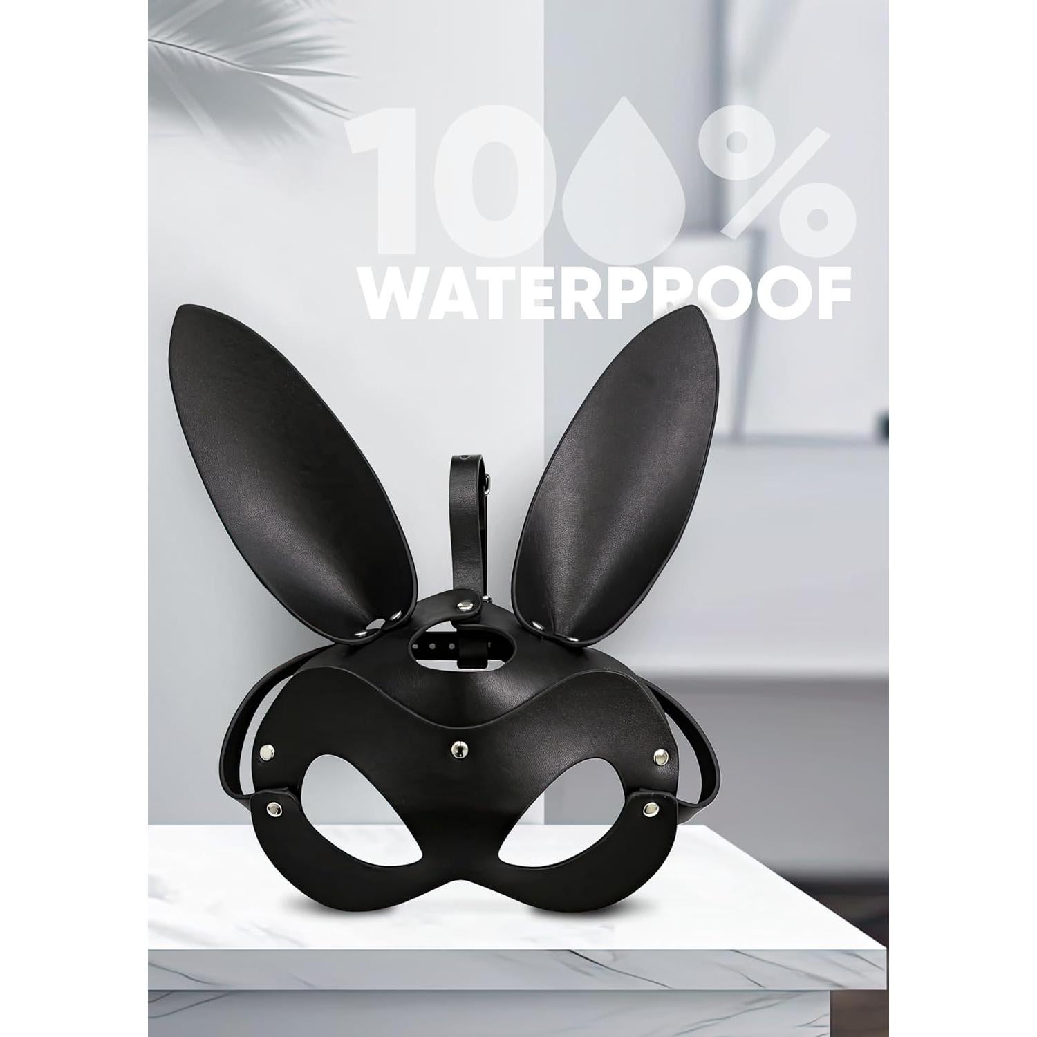 Máscara de Conejo de Cuero PU Negro PASTOS para Disfraz