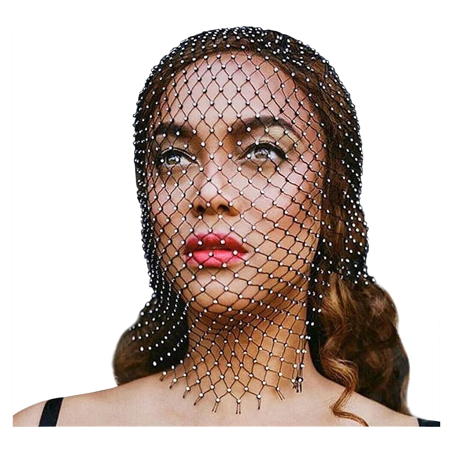 Máscara de Malla con Rhinestones Ylucky para Mujeres 55cm