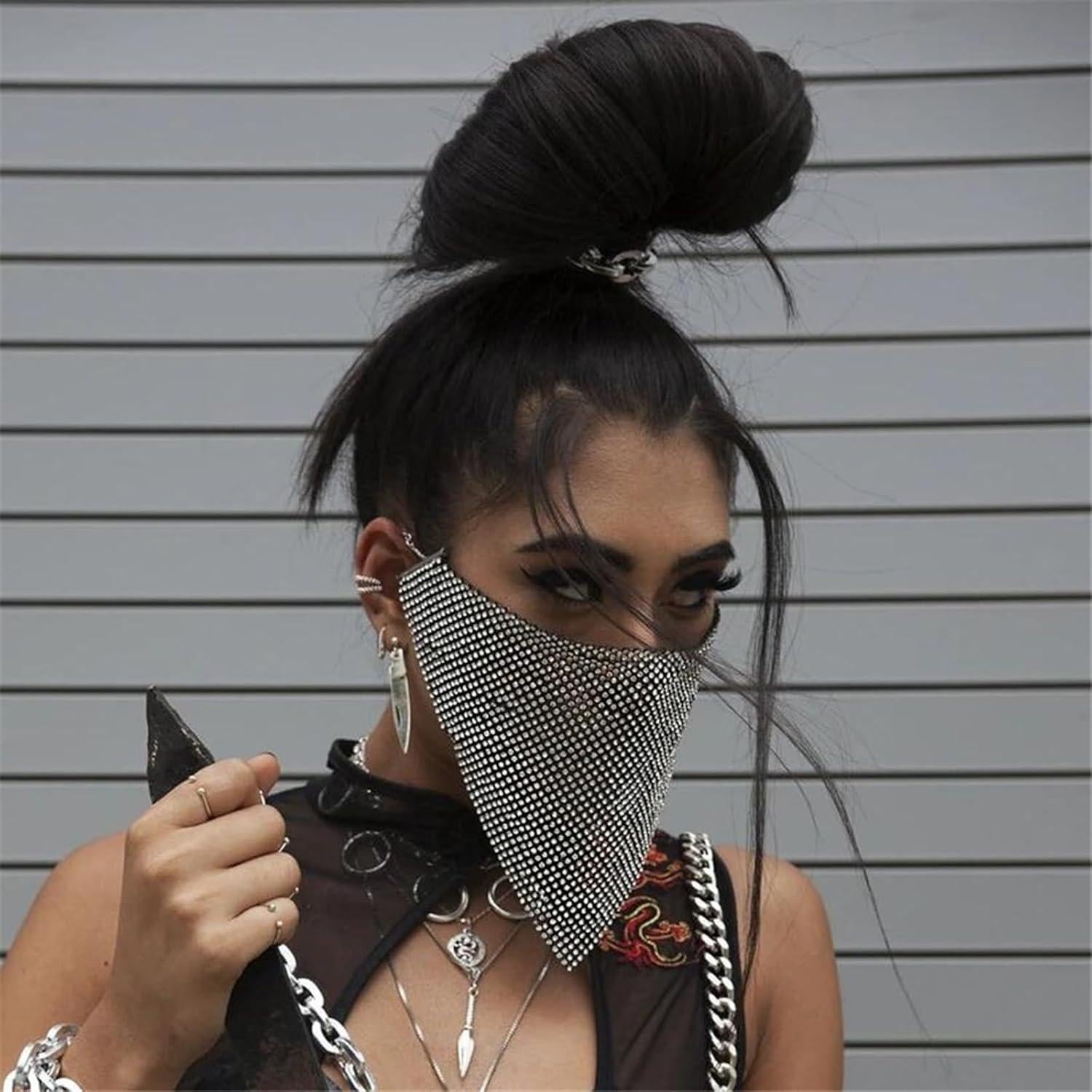 Máscara de media cara de malla con brillantes PURFUN para mujeres