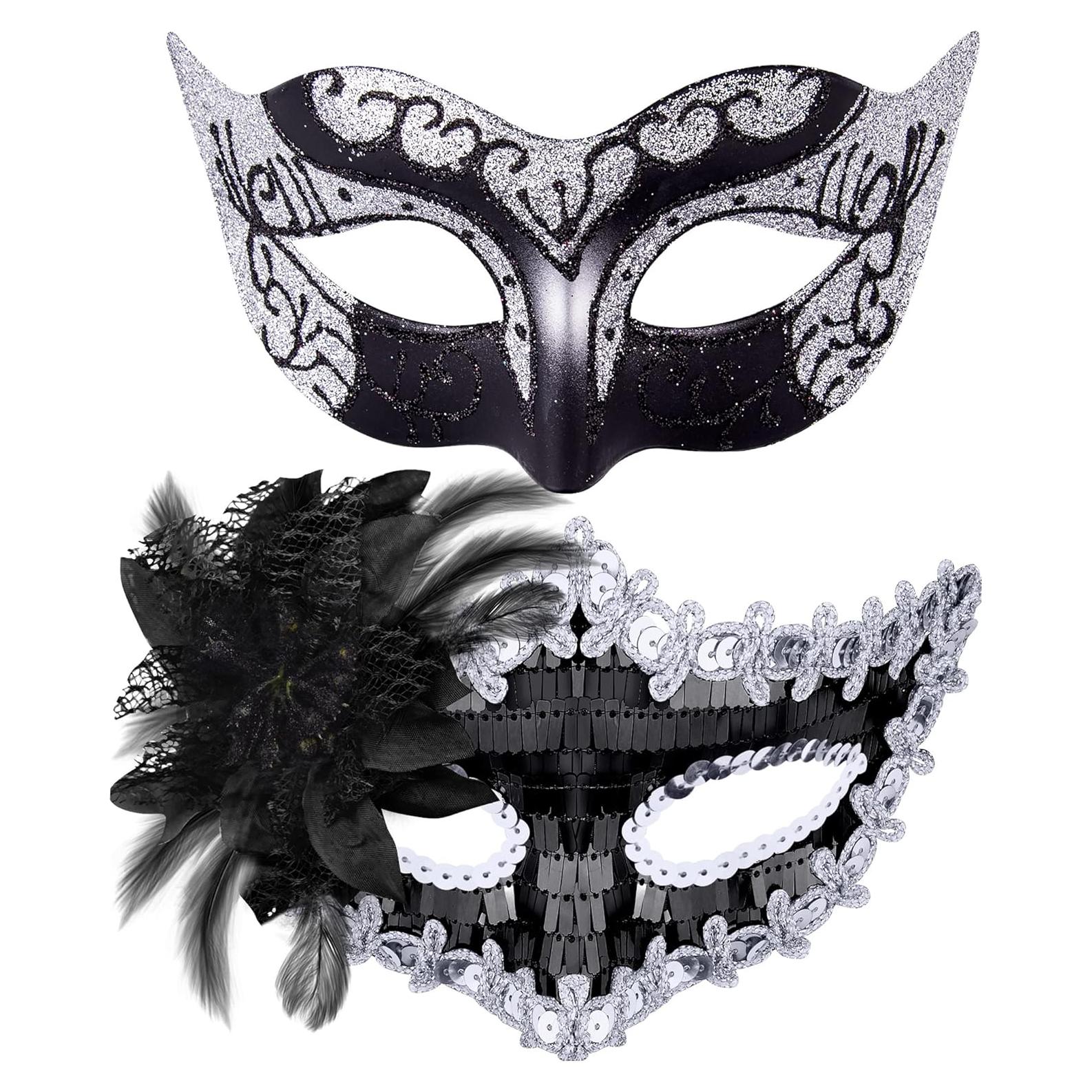 Conjunto de Máscaras de Fiesta SIQUK para Parejas - Negro y Plateado