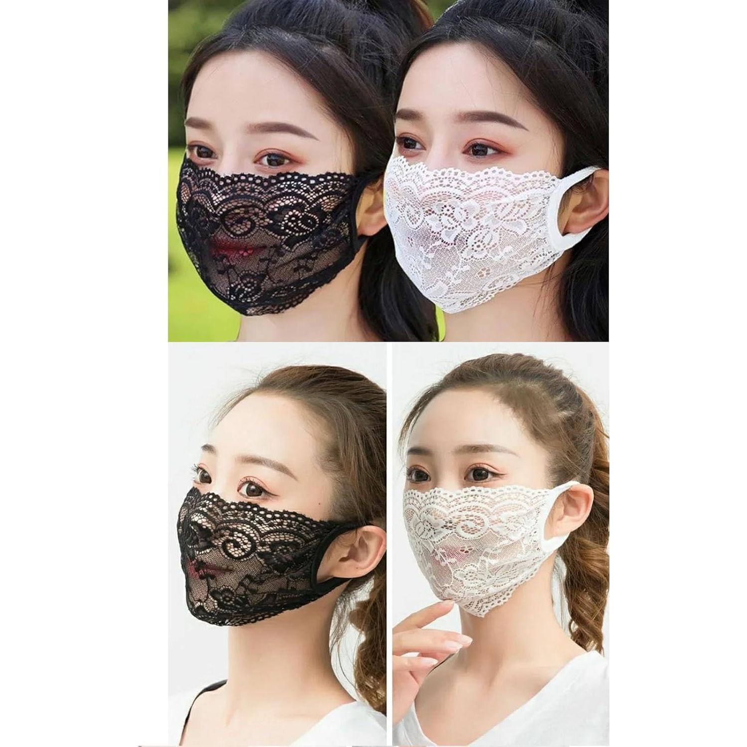 Paquete de 2 mascarillas de encaje DeaHea Negro y Blanco