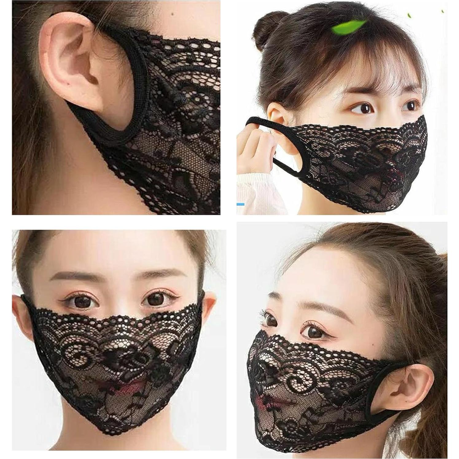 Paquete de 2 mascarillas de encaje DeaHea Negro y Blanco