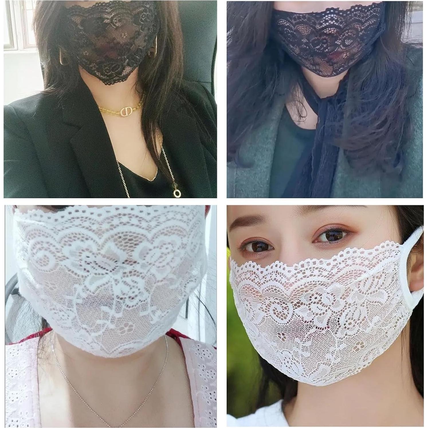 Paquete de 2 mascarillas de encaje DeaHea Negro y Blanco