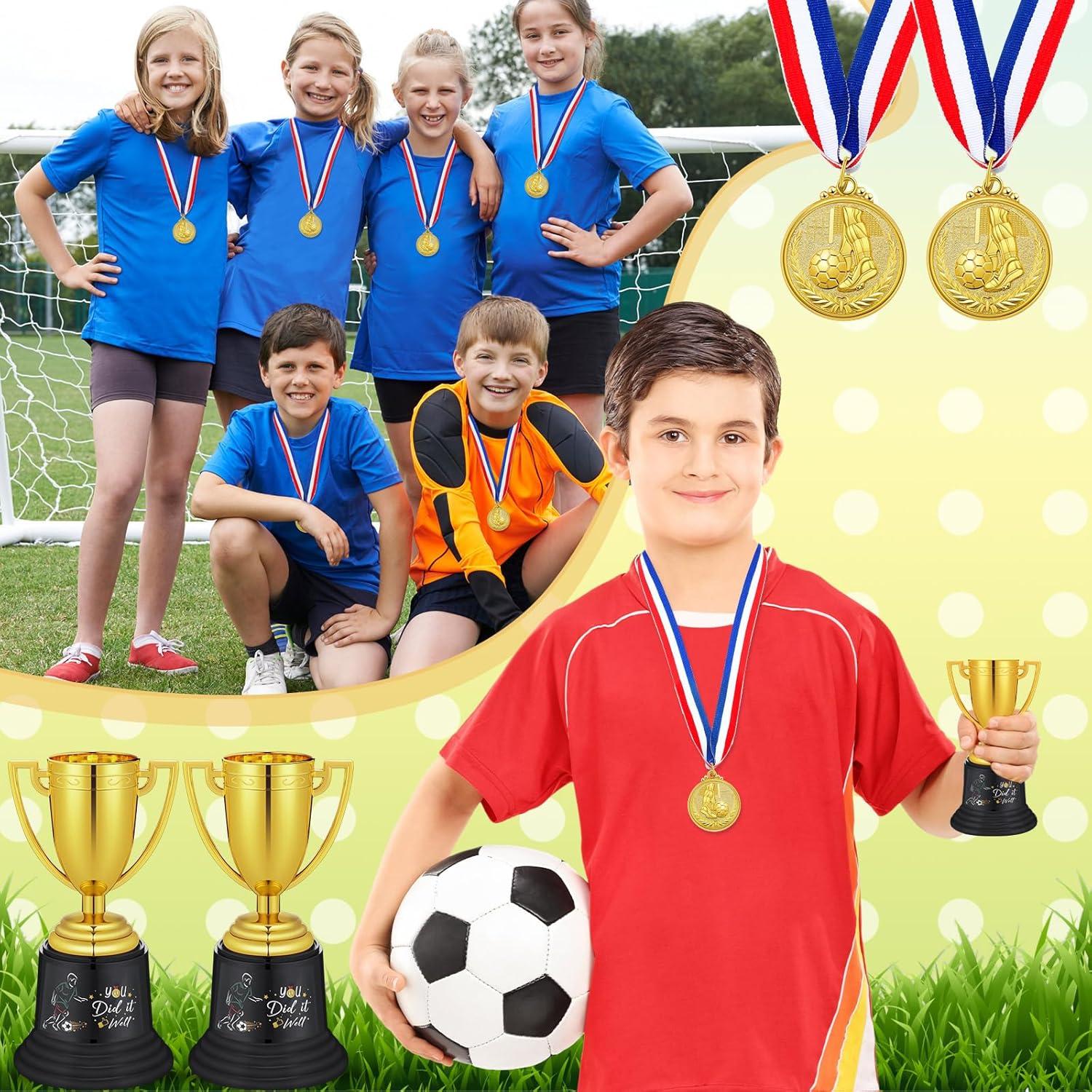 Set de 24 Medallas y Trofeos de Fútbol Tondiamo - 12 Trofeos 13 cm y 12 Medallas 5 cm