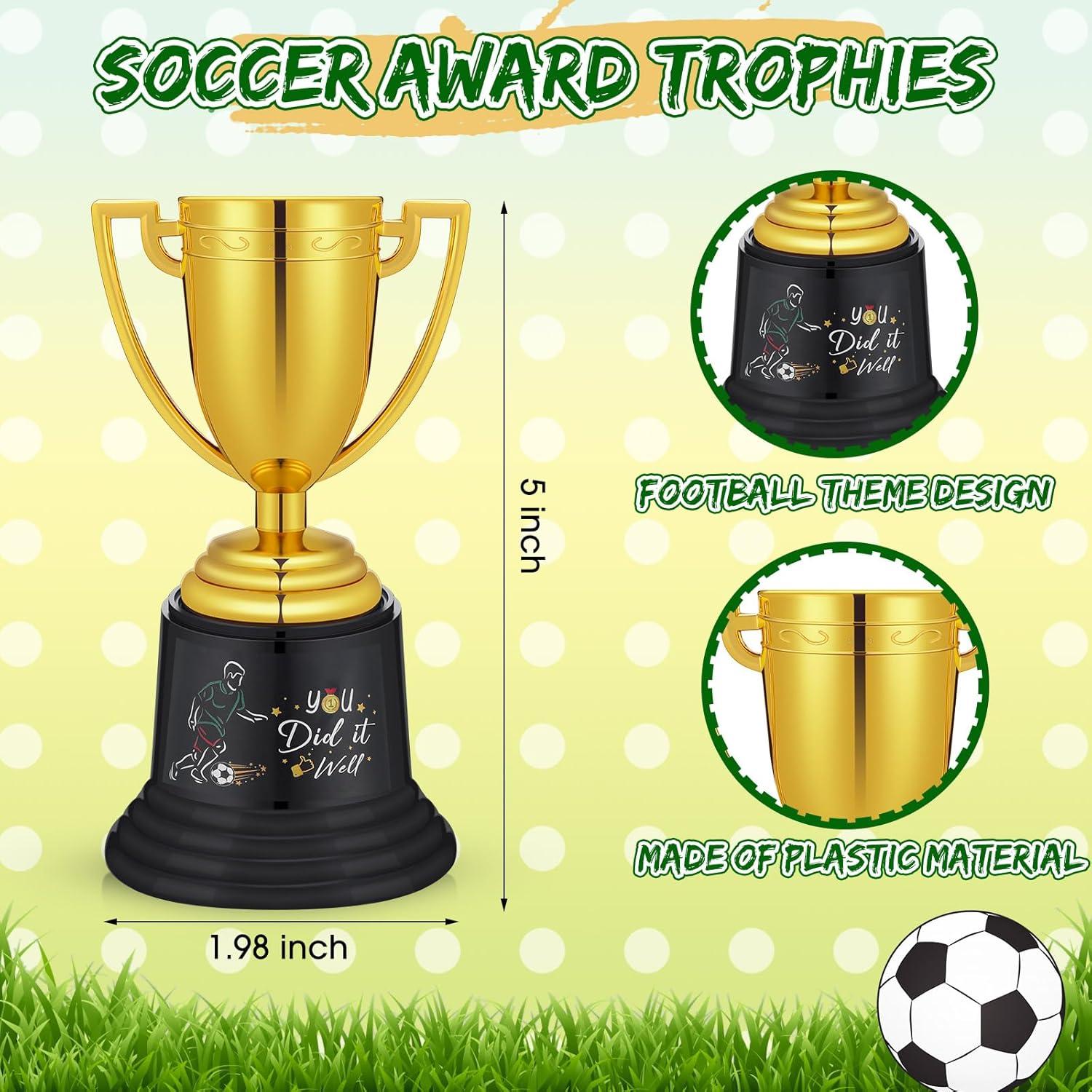 Set de 24 Medallas y Trofeos de Fútbol Tondiamo - 12 Trofeos 13 cm y 12 Medallas 5 cm