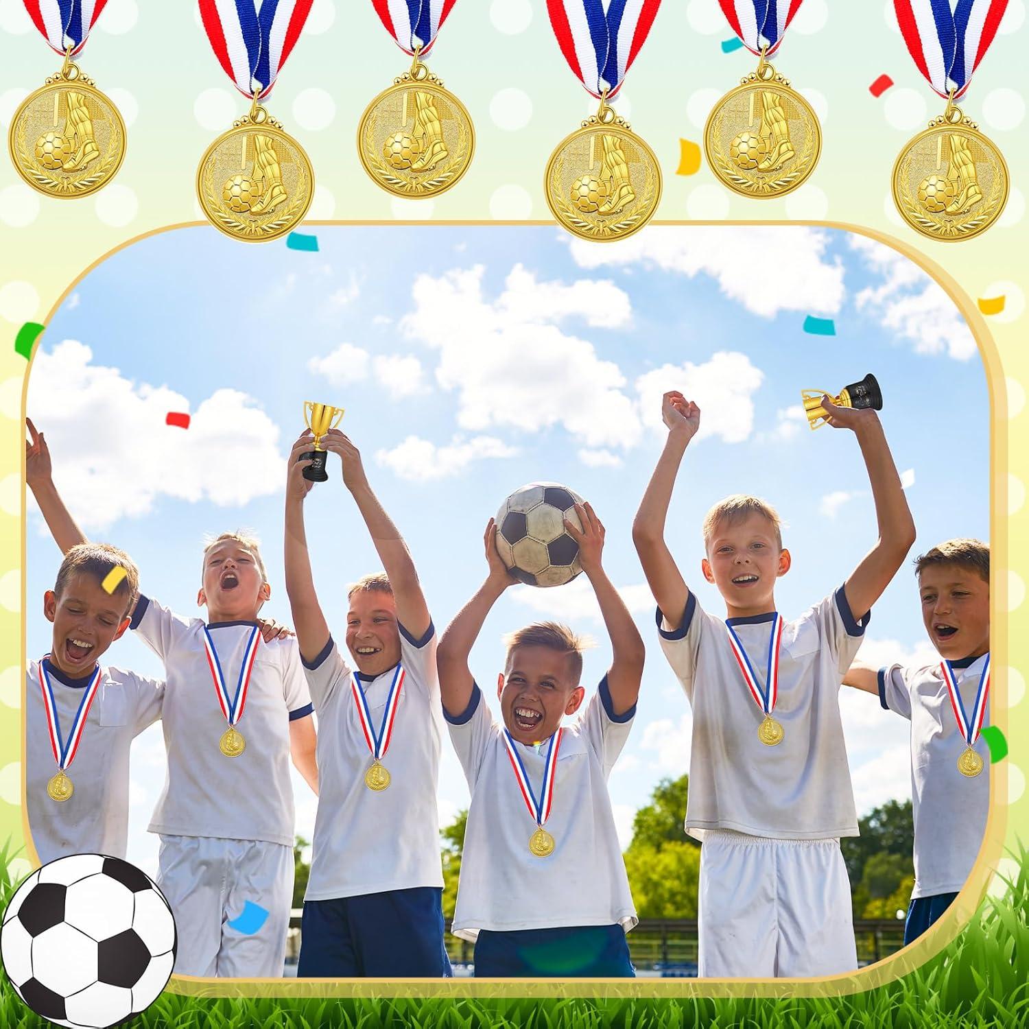 Set de 24 Medallas y Trofeos de Fútbol Tondiamo - 12 Trofeos 13 cm y 12 Medallas 5 cm