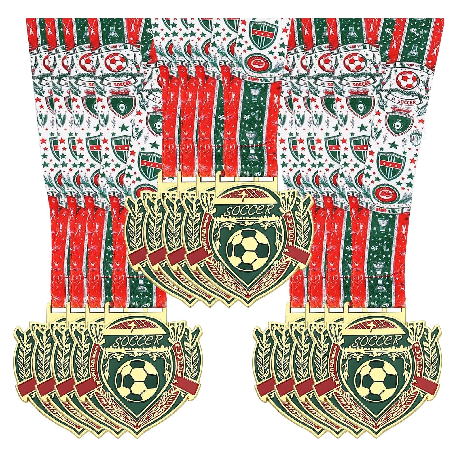 Medallas de Oro de Fútbol Abaokai - 6 Unidades con Cinta Verde