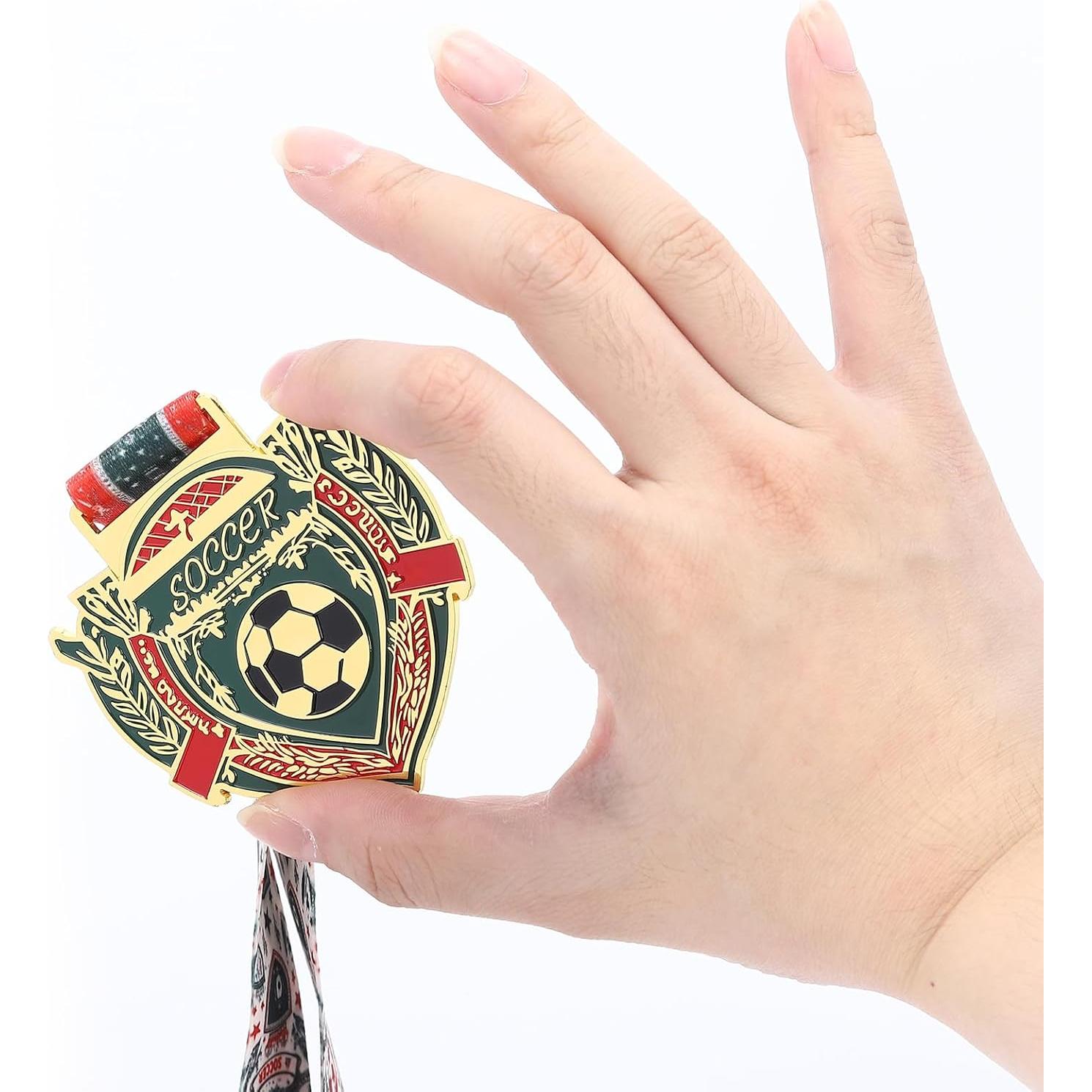 Medallas de Oro de Fútbol Abaokai - 6 Unidades con Cinta Verde