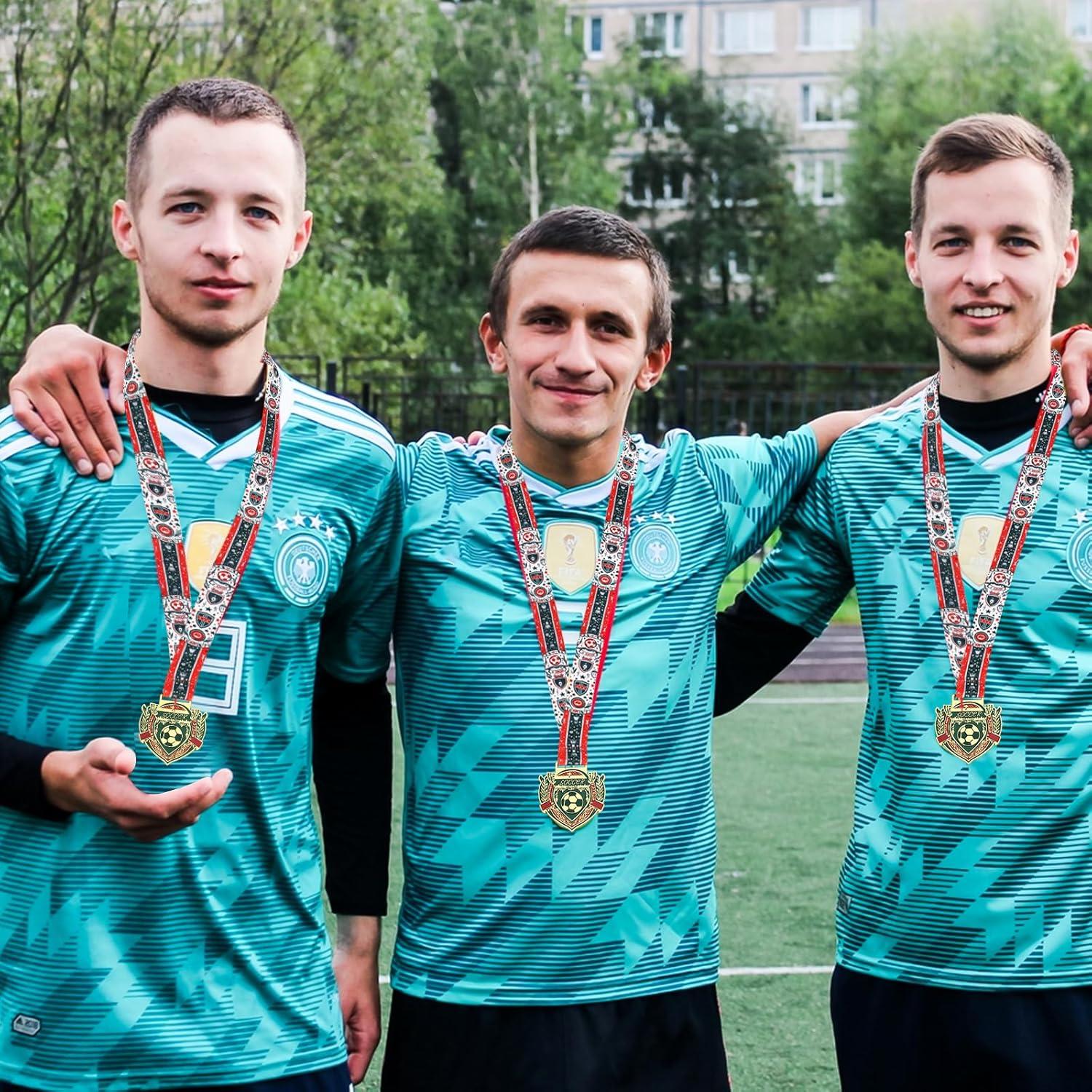 Medallas de Oro de Fútbol Abaokai - 6 Unidades con Cinta Verde