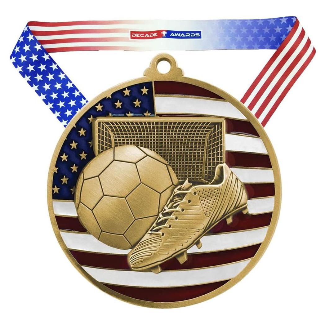 Medalla de Fútbol Oro Decade Awards 6.99 cm con Cinta Estrellas y Rayas
