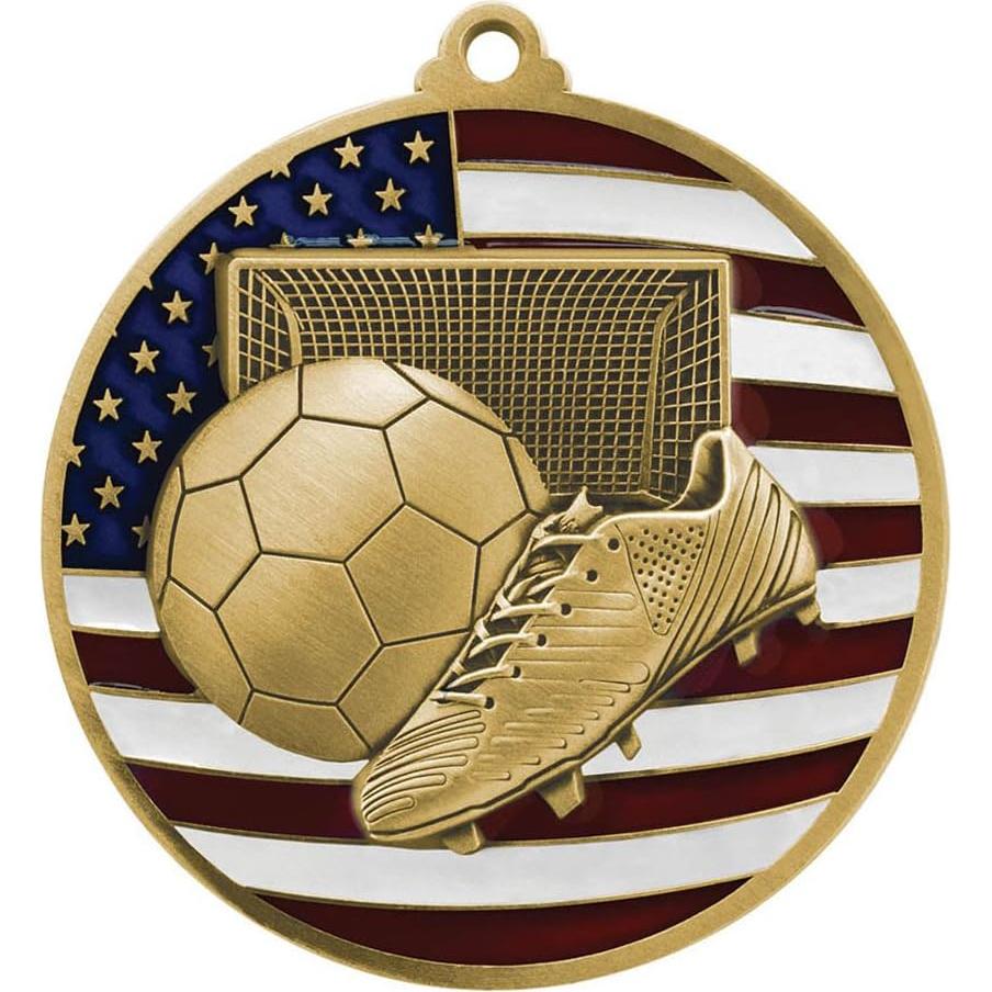 Medalla de Fútbol Oro Decade Awards 6.99 cm con Cinta Estrellas y Rayas