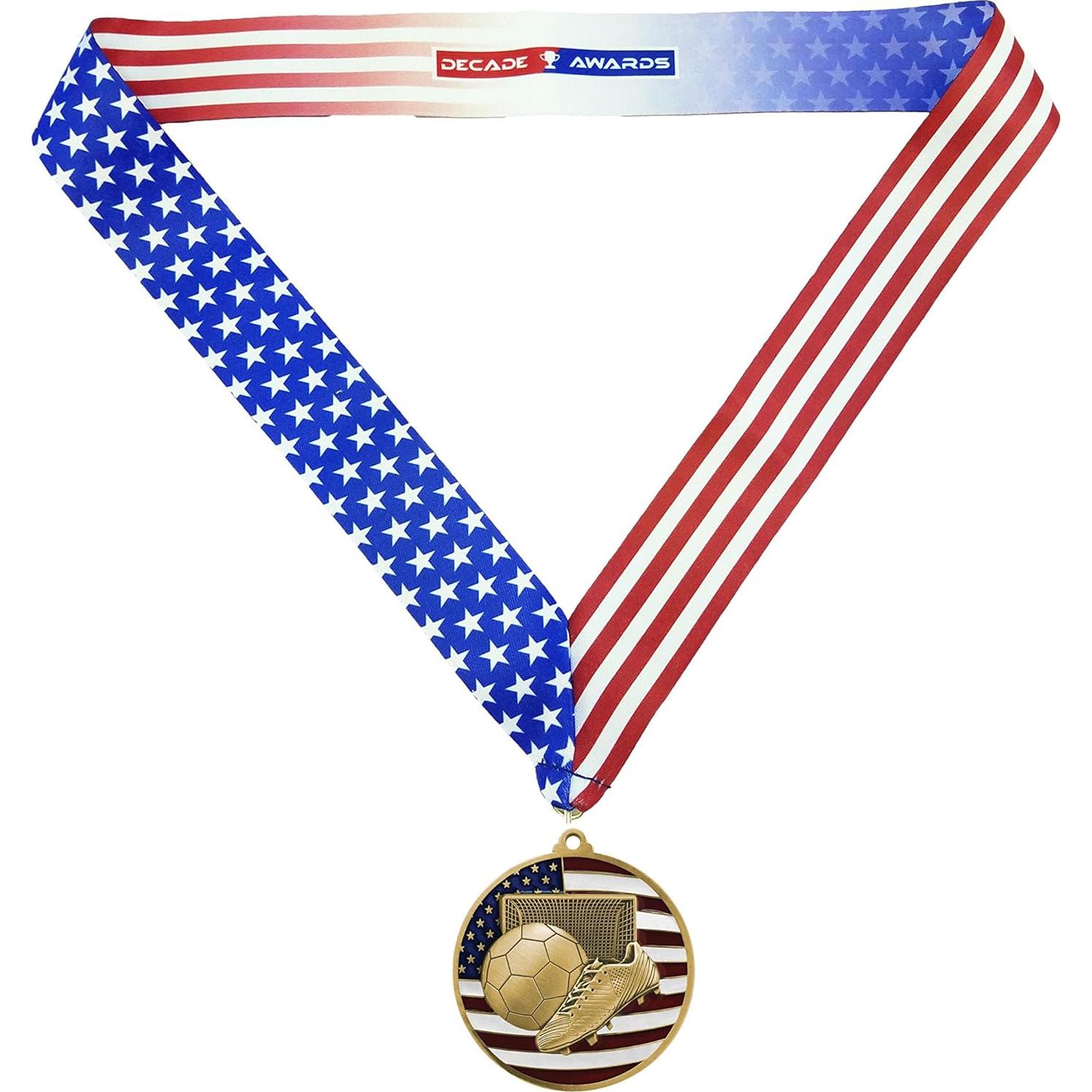Medalla de Fútbol Oro Decade Awards 6.99 cm con Cinta Estrellas y Rayas