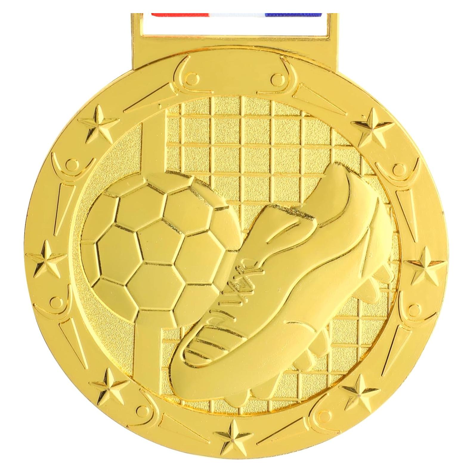 Medalla de Oro Abaokai Fútbol 7.6 cm con Cinta Roja, Blanca y Azul