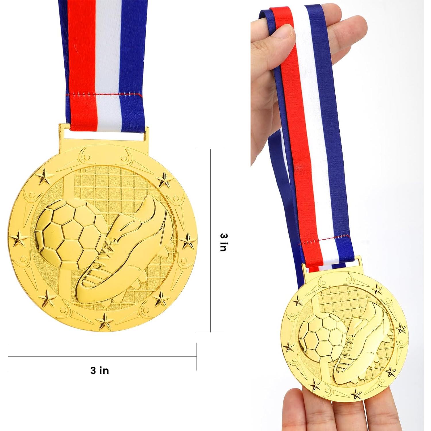 Medalla de Oro Abaokai Fútbol 7.6 cm con Cinta Roja, Blanca y Azul