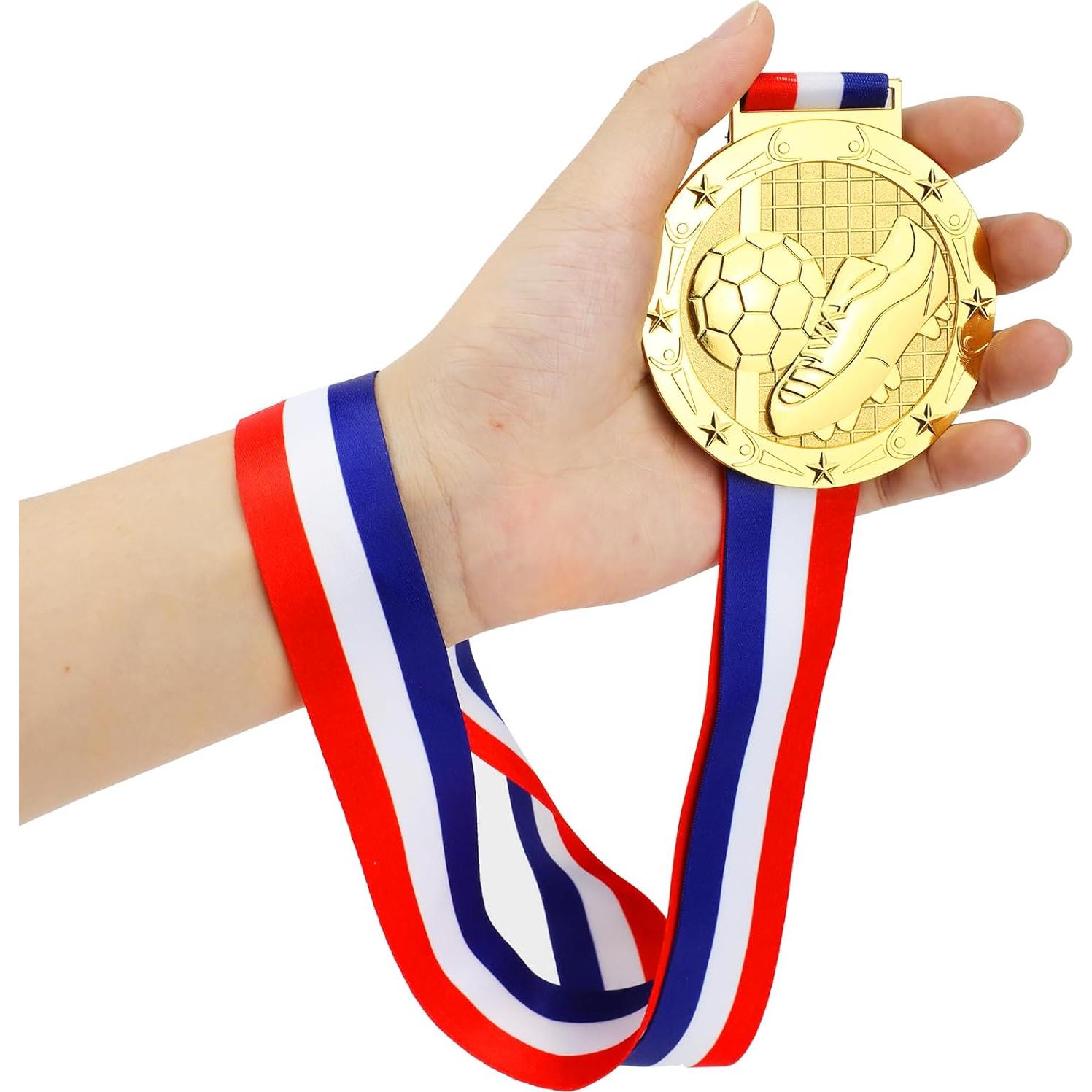 Medalla de Oro Abaokai Fútbol 7.6 cm con Cinta Roja, Blanca y Azul