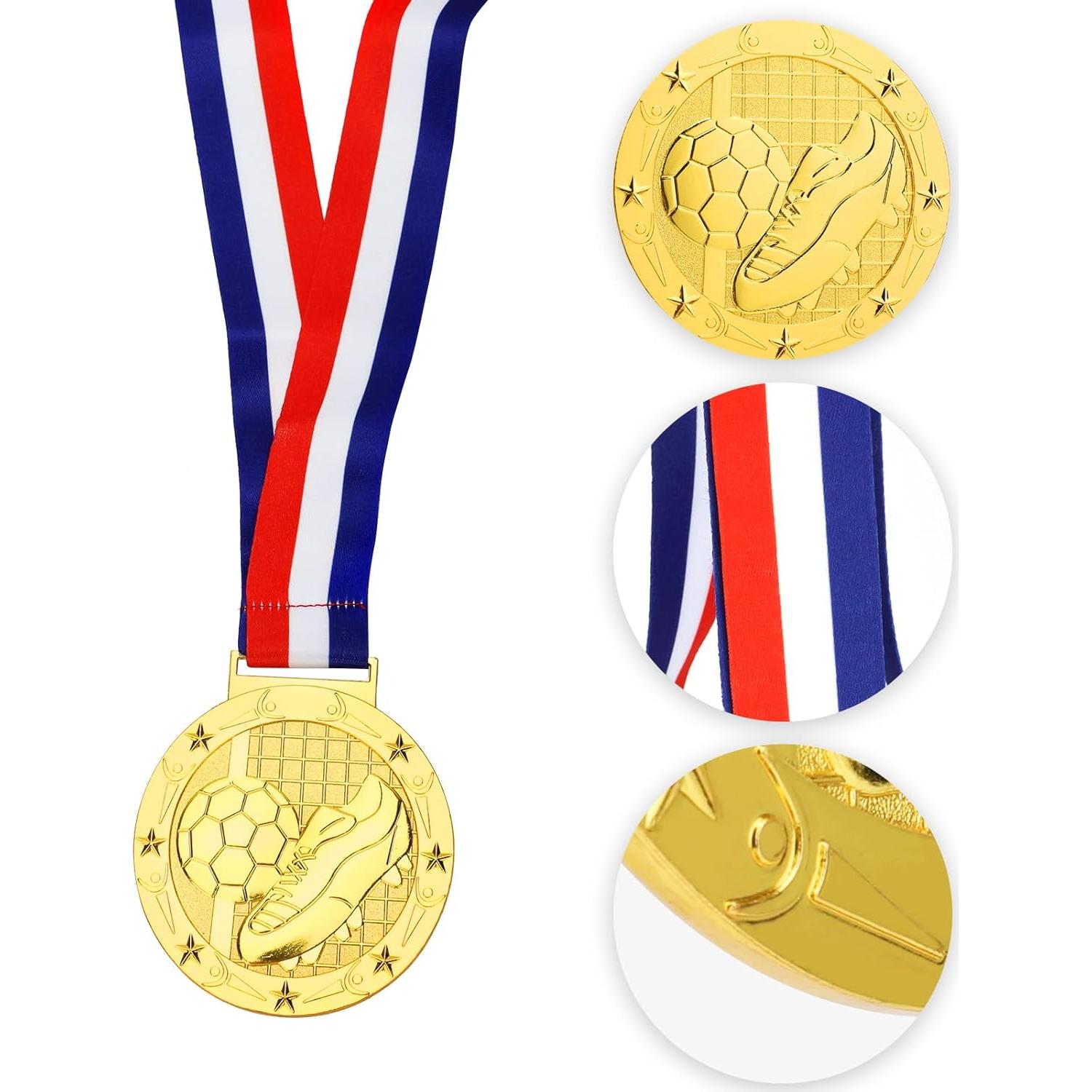 Medalla de Oro Abaokai Fútbol 7.6 cm con Cinta Roja, Blanca y Azul