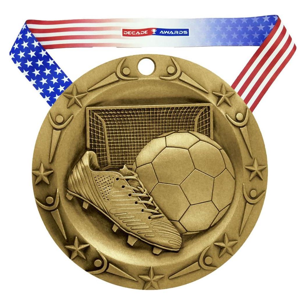 Medalla de Fútbol Oro Decade Awards 7.62 cm con Cinta Estrellas y Rayas