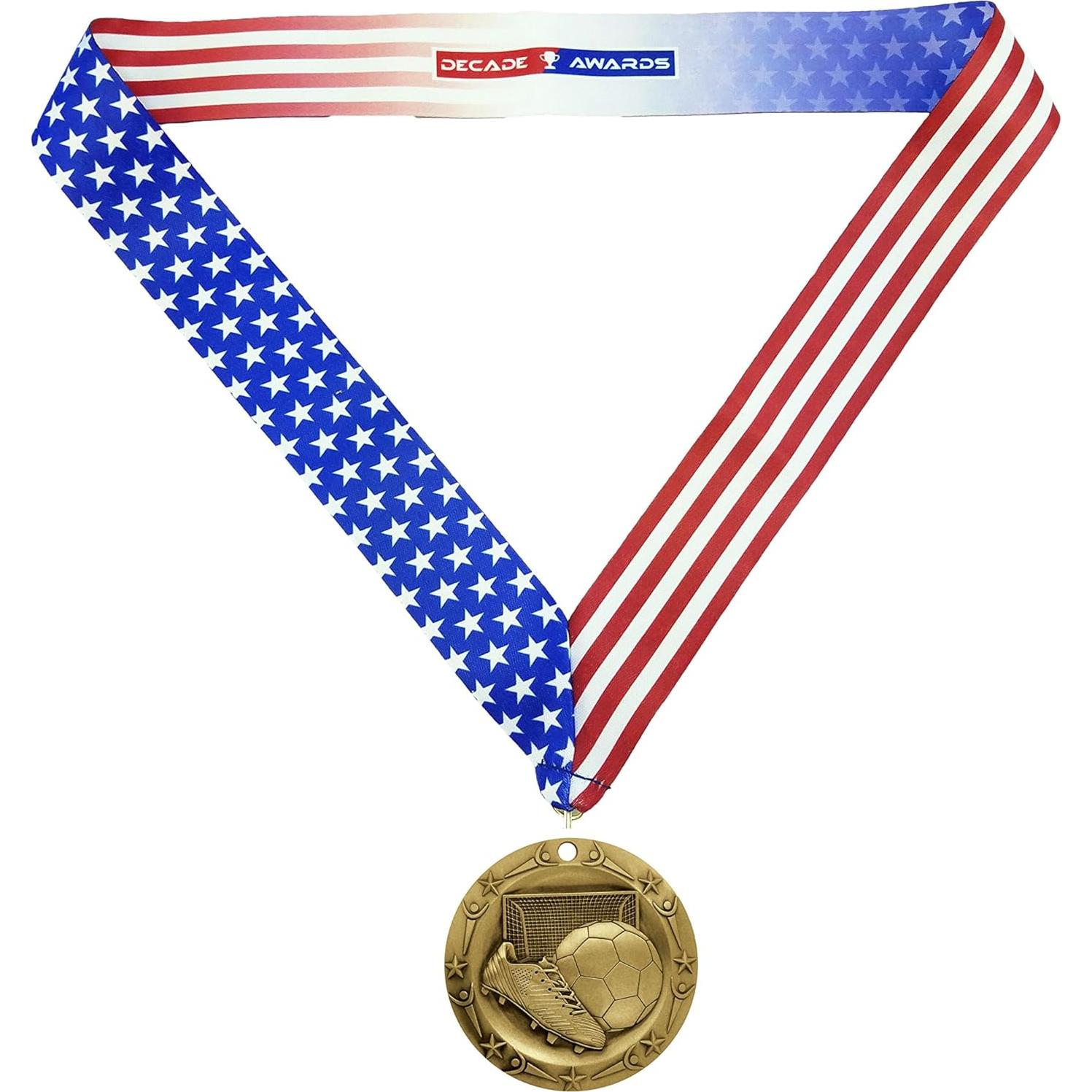 Medalla de Fútbol Oro Decade Awards 7.62 cm con Cinta Estrellas y Rayas