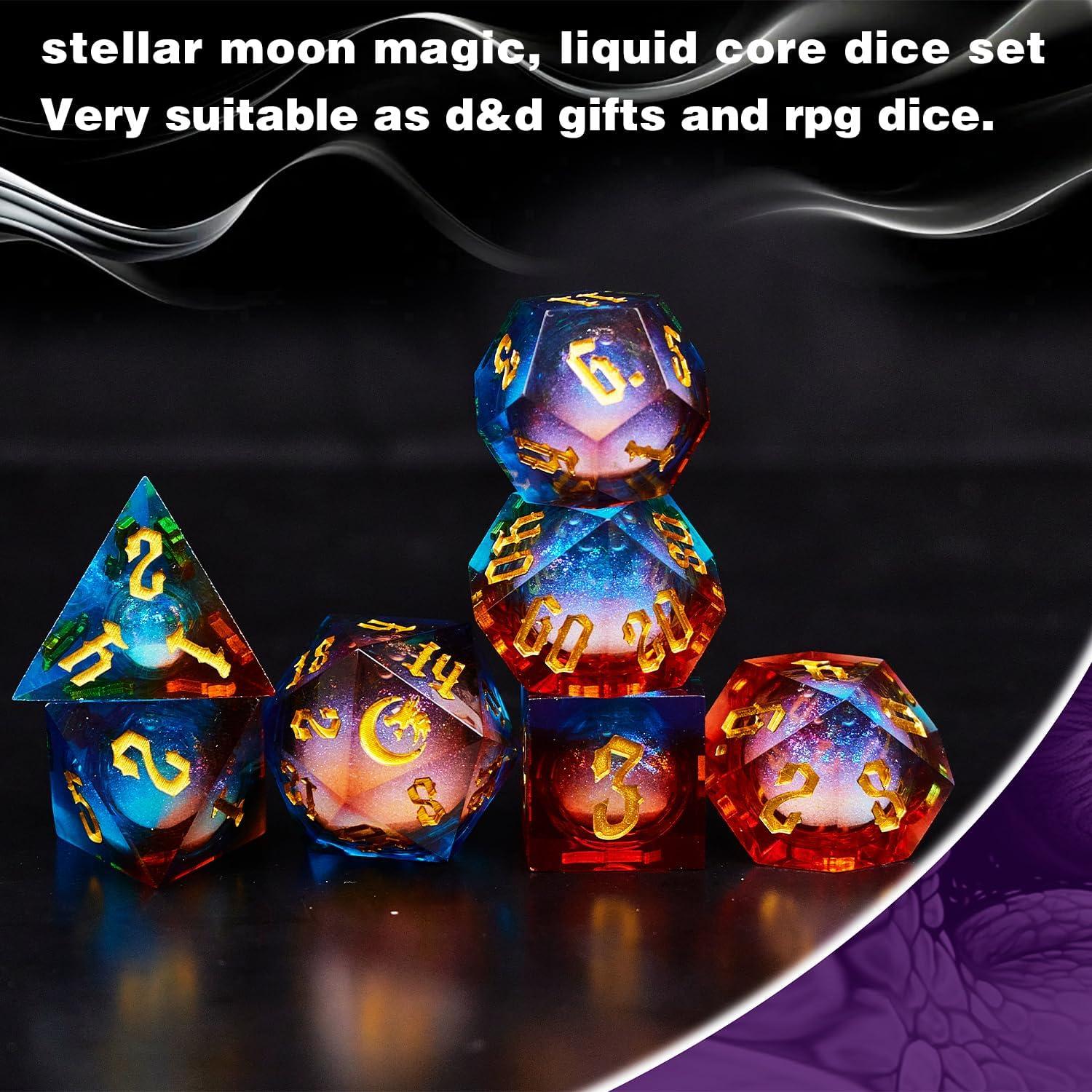Conjunto de Dados Gradual Magic Red Moon D&D con Núcleo Líquido