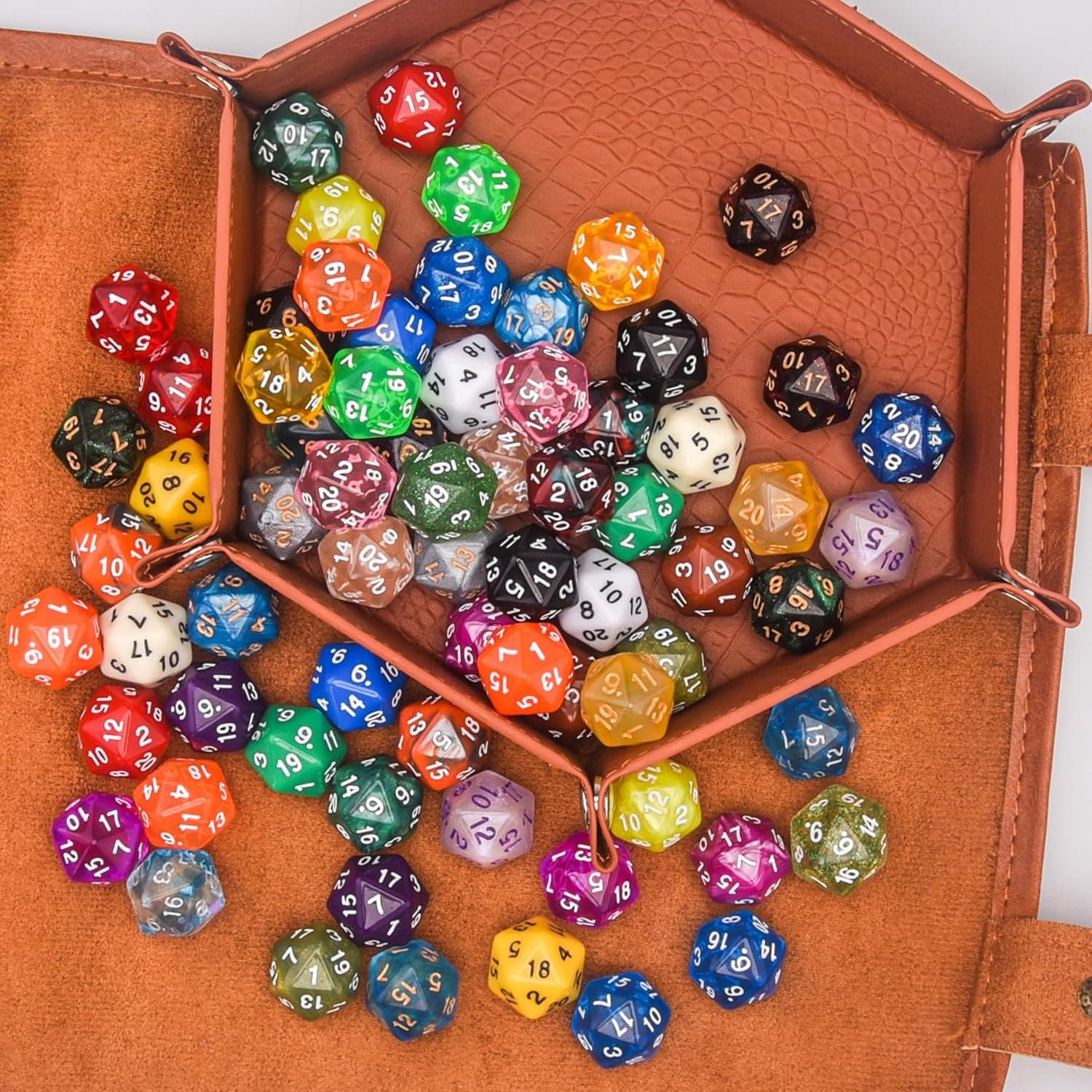 Set de Dados Poliedricos AUSTOR 70 Piezas 20 Caras con Bolsa