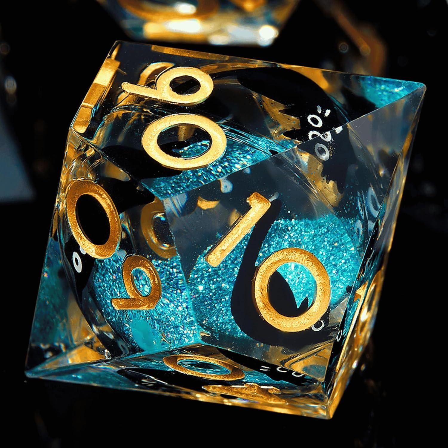 Juego de Dados Liquid Core Cat DND 7 Piezas Azul - GemLore