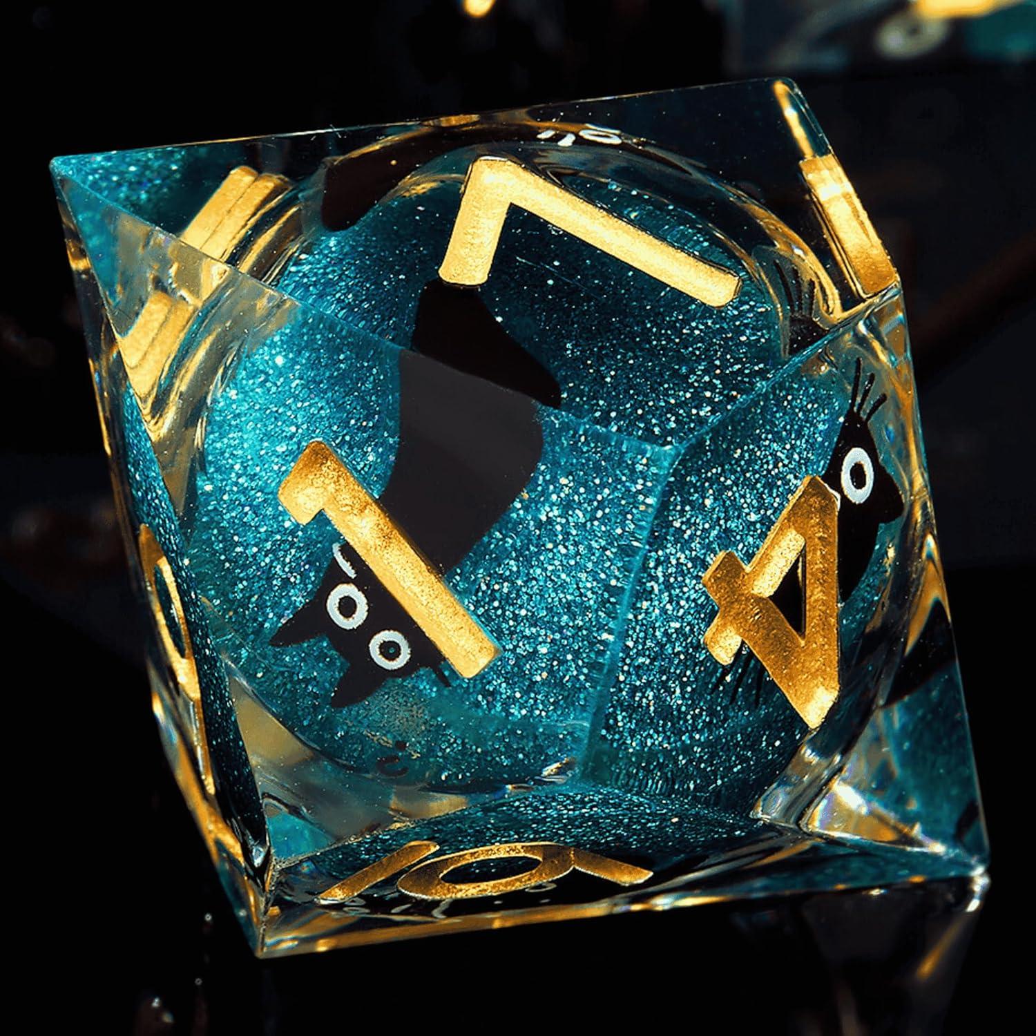 Juego de Dados Liquid Core Cat DND 7 Piezas Azul - GemLore