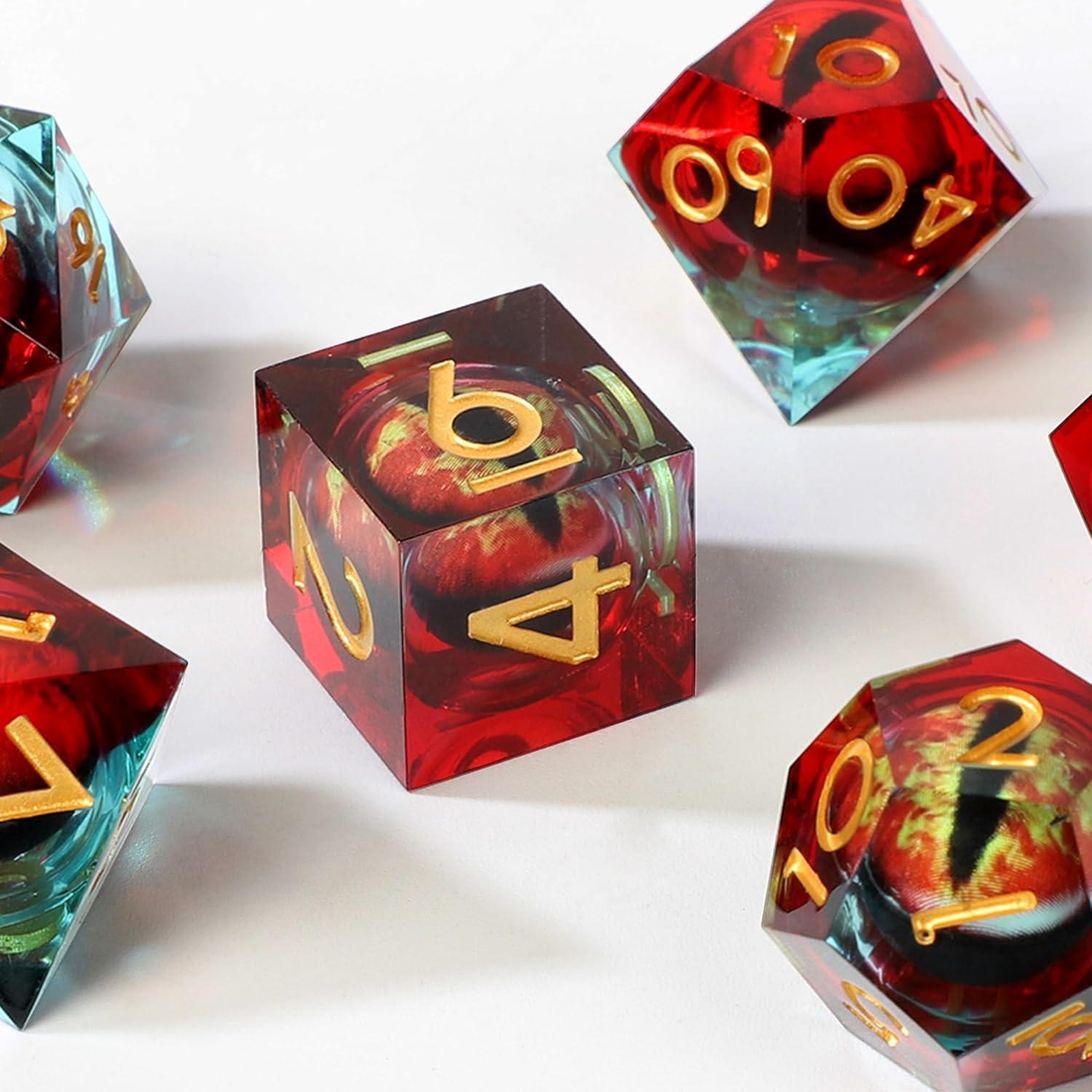 Conjunto de Dados DND Liquid Core Dragon Eye 7 pcs Resina Rojo