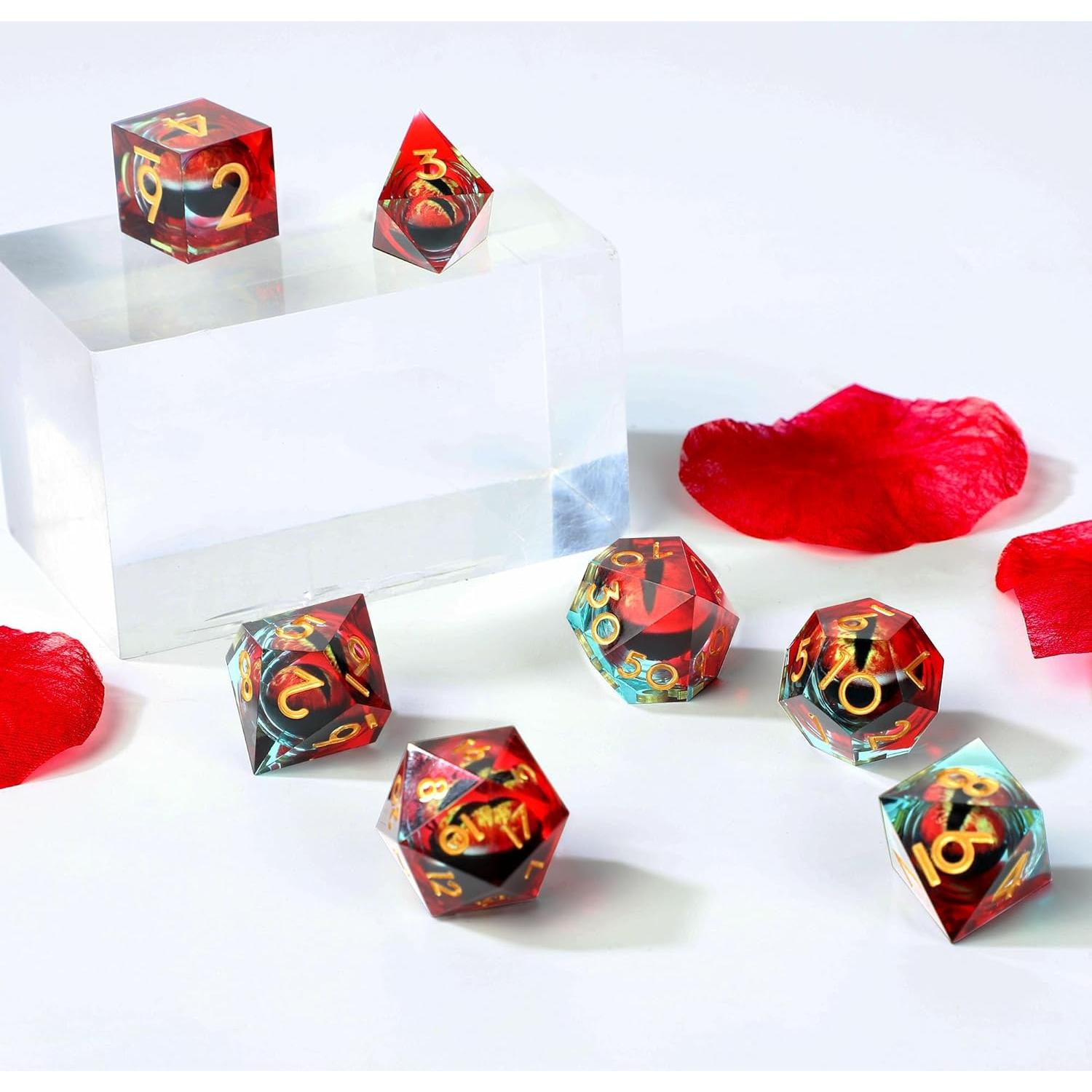 Conjunto de Dados DND Liquid Core Dragon Eye 7 pcs Resina Rojo