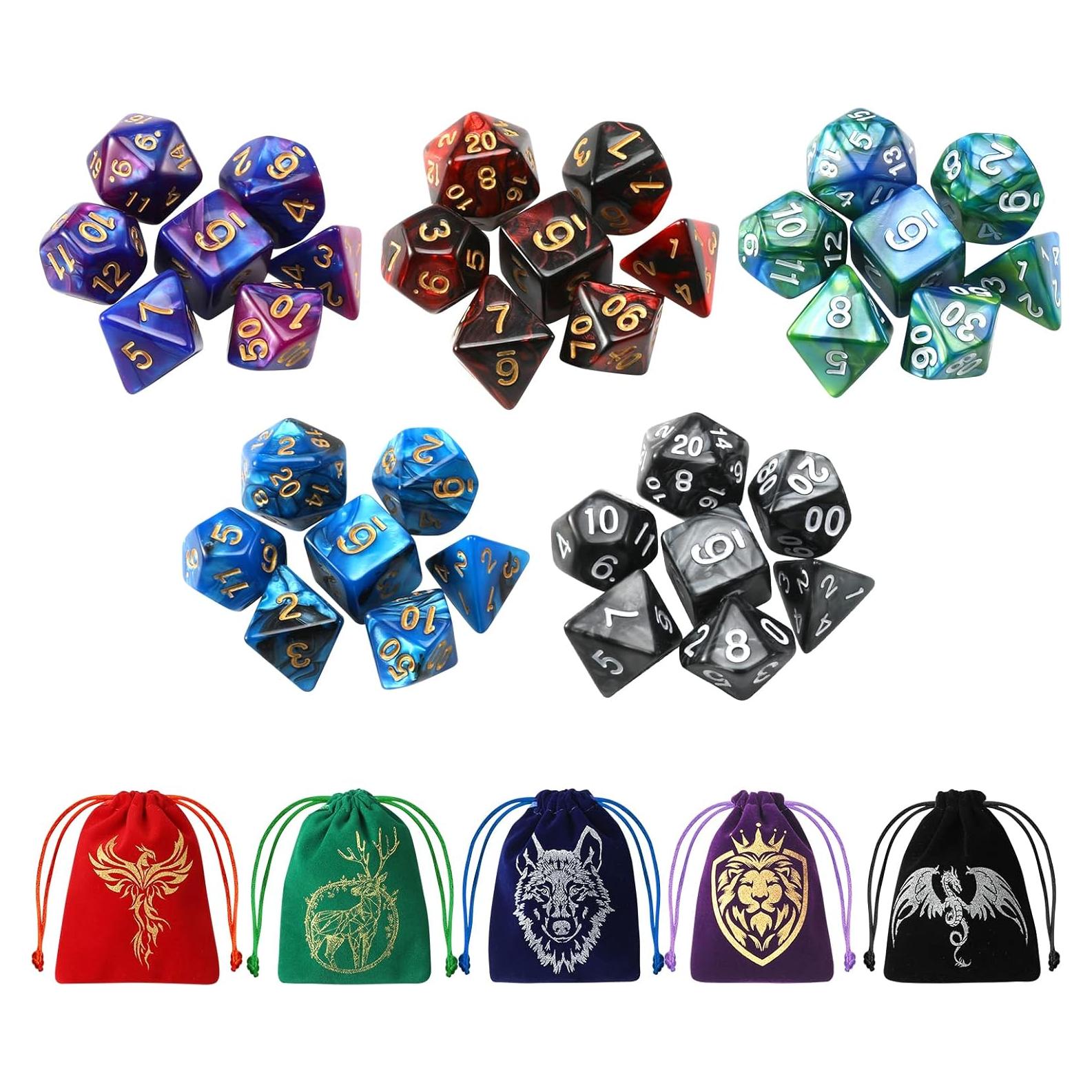 Juego de Dados Poliedricos Grajar 35 Piezas con 5 Bolsas