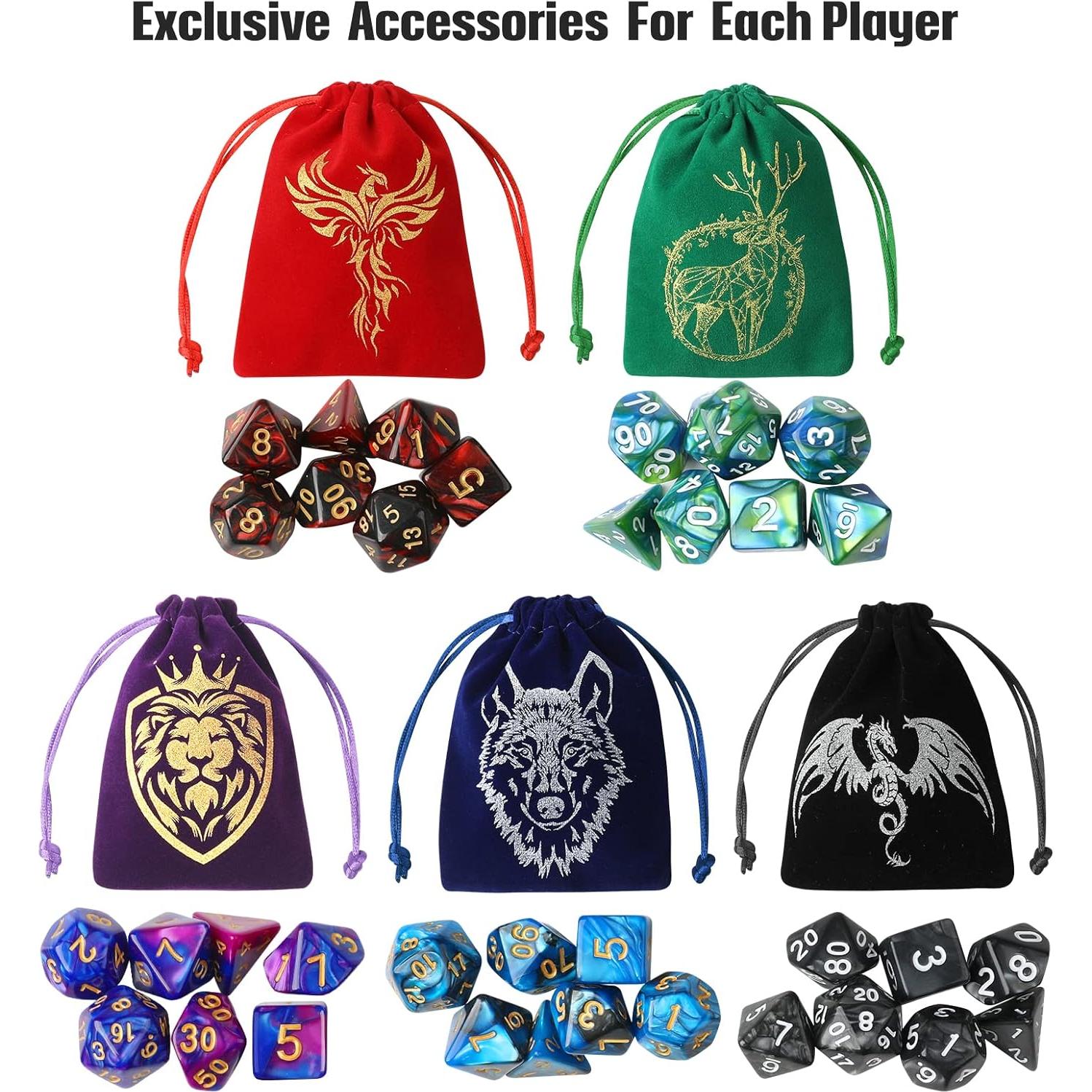 Juego de Dados Poliedricos Grajar 35 Piezas con 5 Bolsas