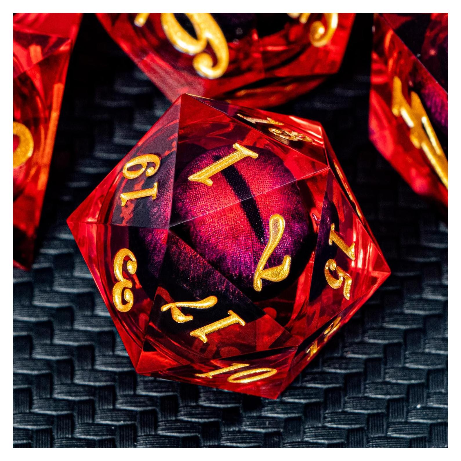 Dados Poliedricos D&D ARUOHHA Ojo de Dragón Resina Roja 7 Piezas