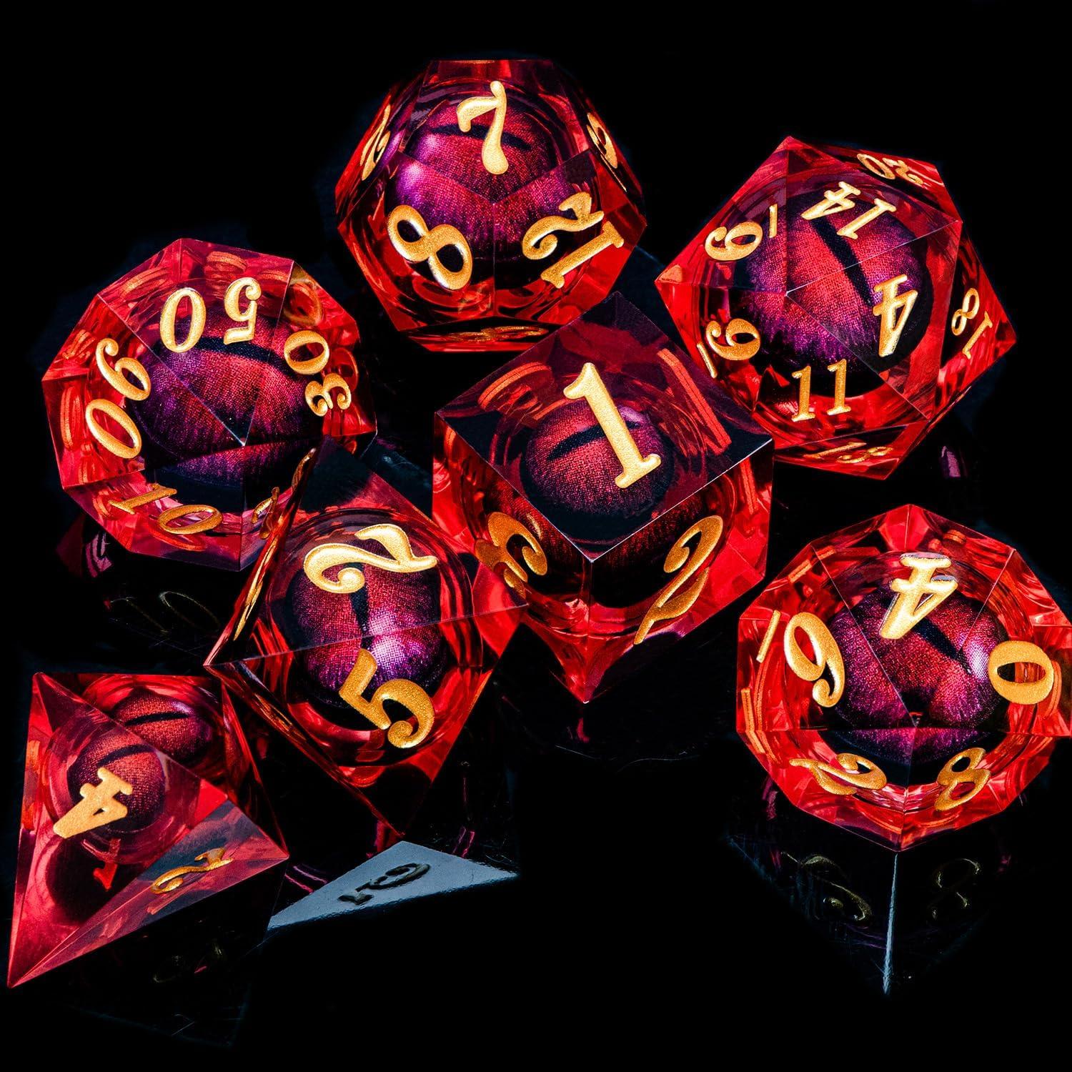 Dados Poliedricos D&D ARUOHHA Ojo de Dragón Resina Roja 7 Piezas