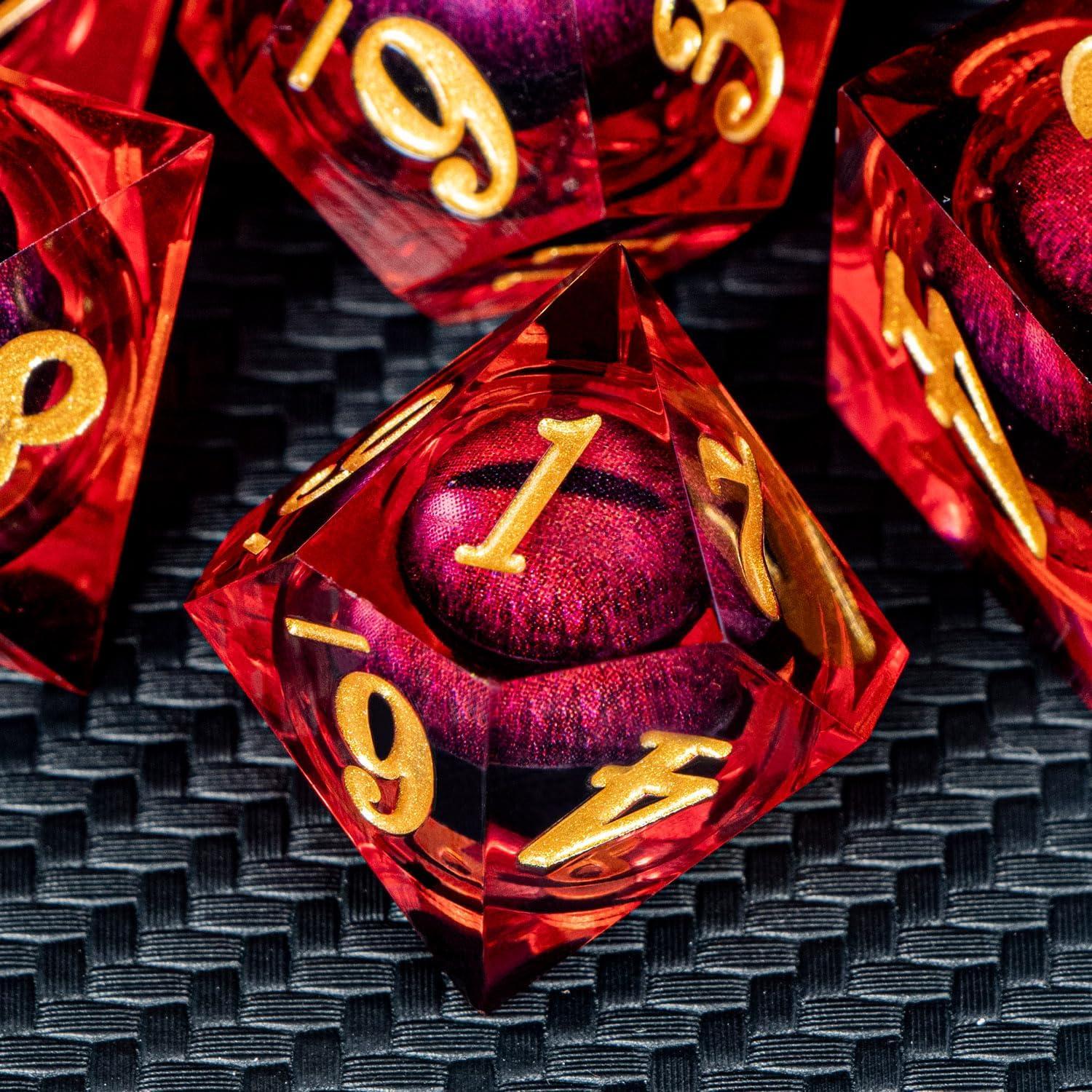 Dados Poliedricos D&D ARUOHHA Ojo de Dragón Resina Roja 7 Piezas