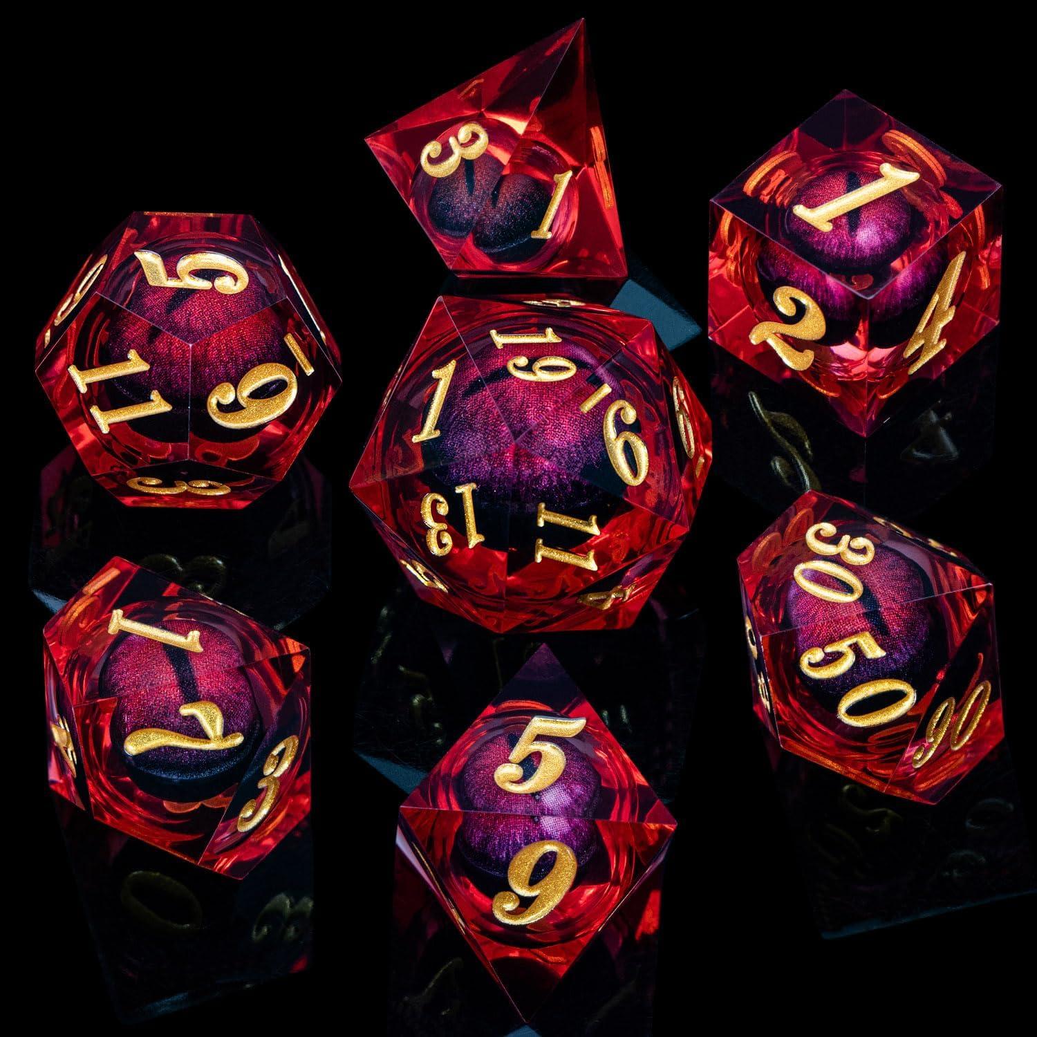 Dados Poliedricos D&D ARUOHHA Ojo de Dragón Resina Roja 7 Piezas