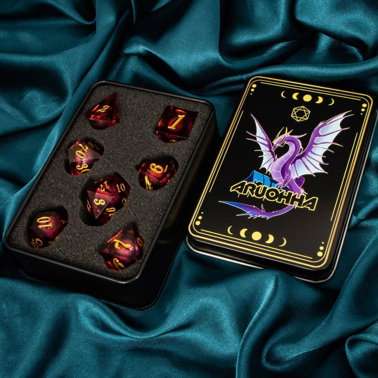 Dados Poliedricos D&D ARUOHHA Ojo de Dragón Resina Roja 7 Piezas