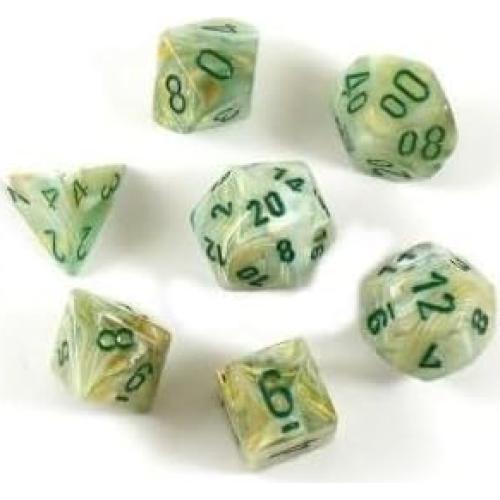 Juego de Dados Poliedricos Chessex Verde Mármol 10mm - 7 Piezas D&D